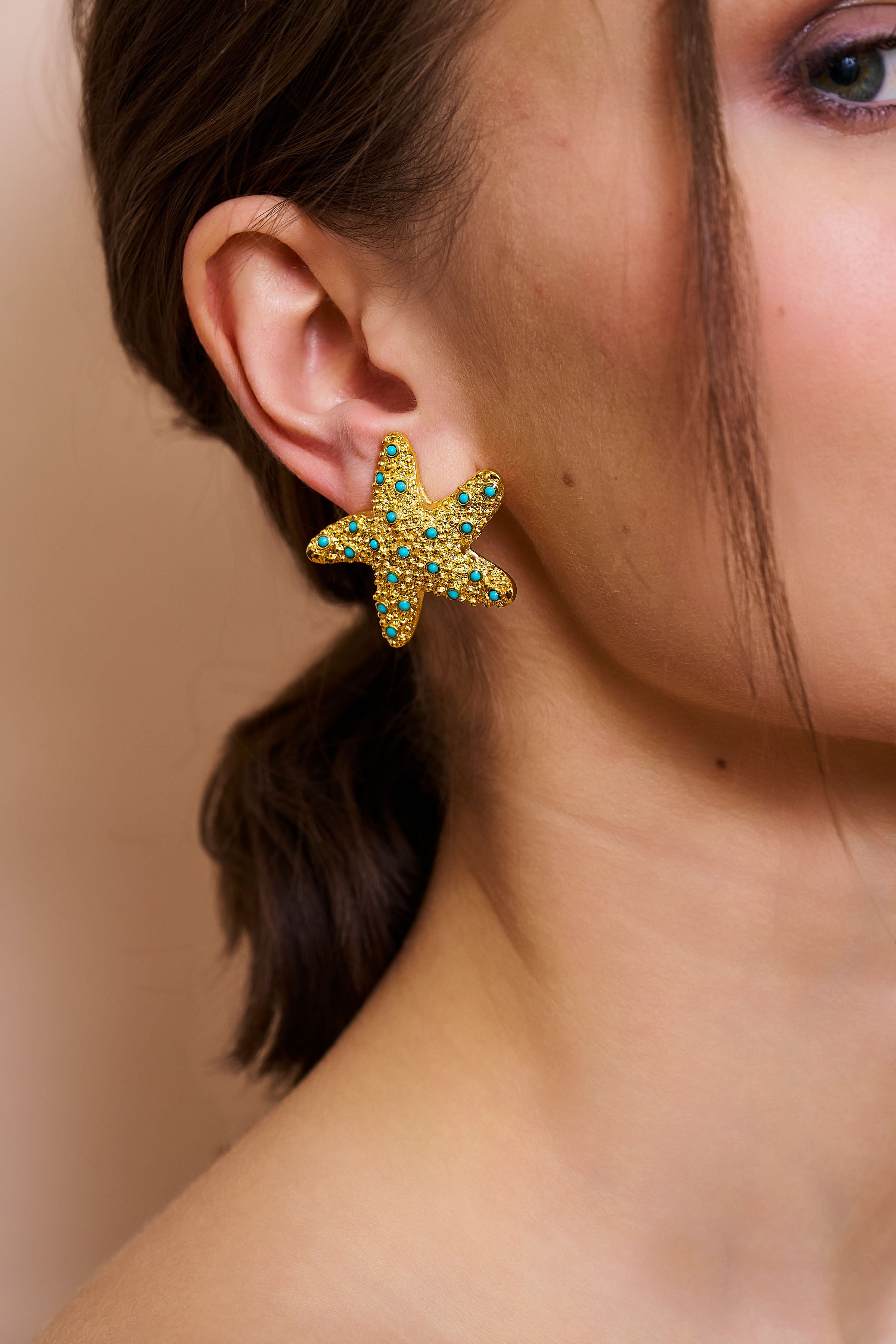 Turquoise Starfish Clip-On Earrings