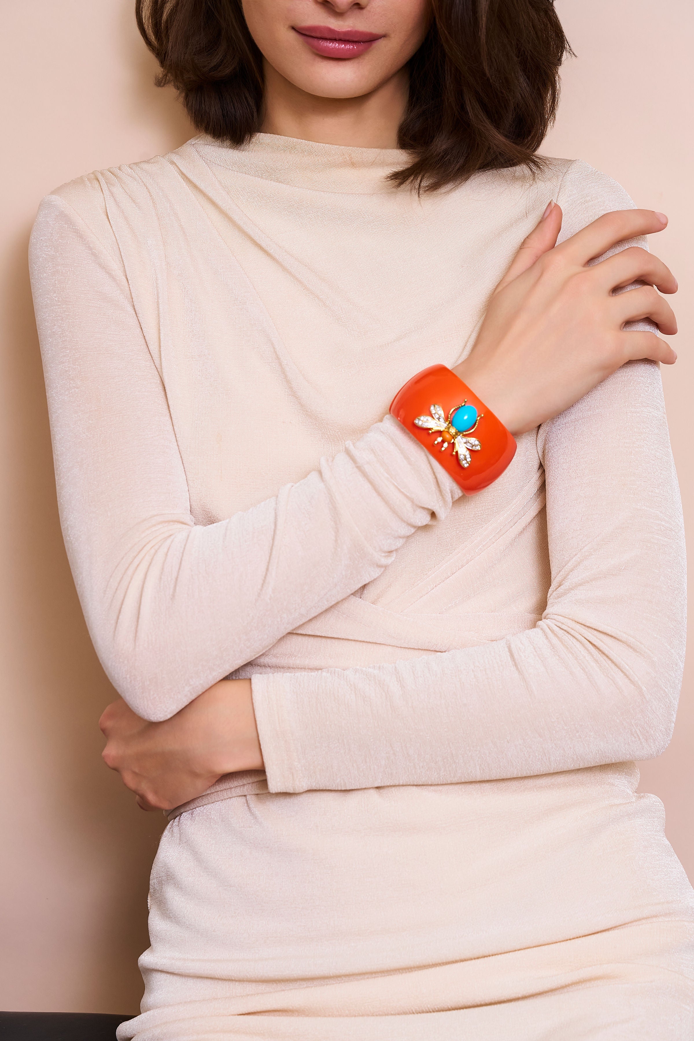 Coral Bee Motif Cuff Bracelet