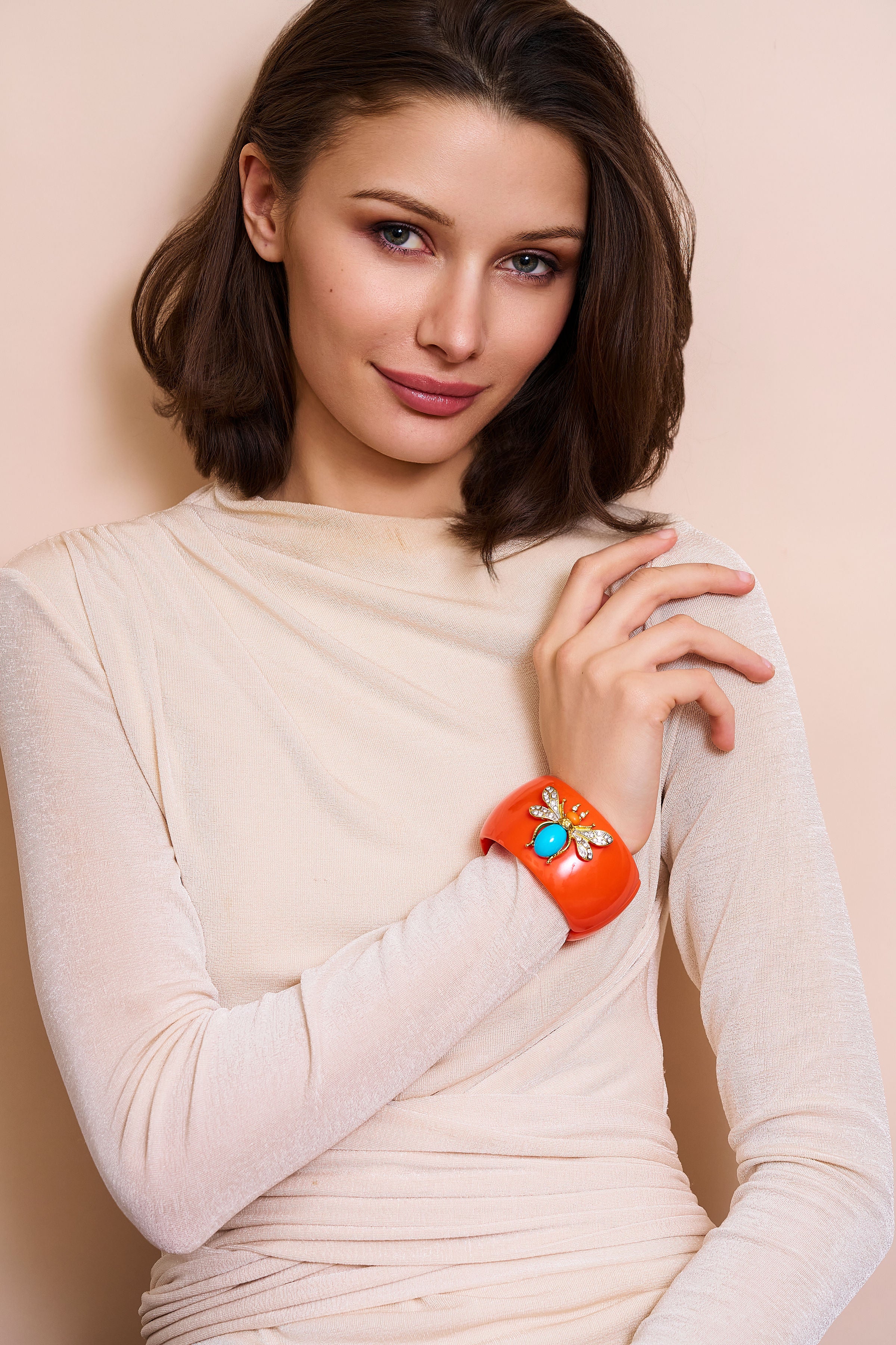 Coral Bee Motif Cuff Bracelet
