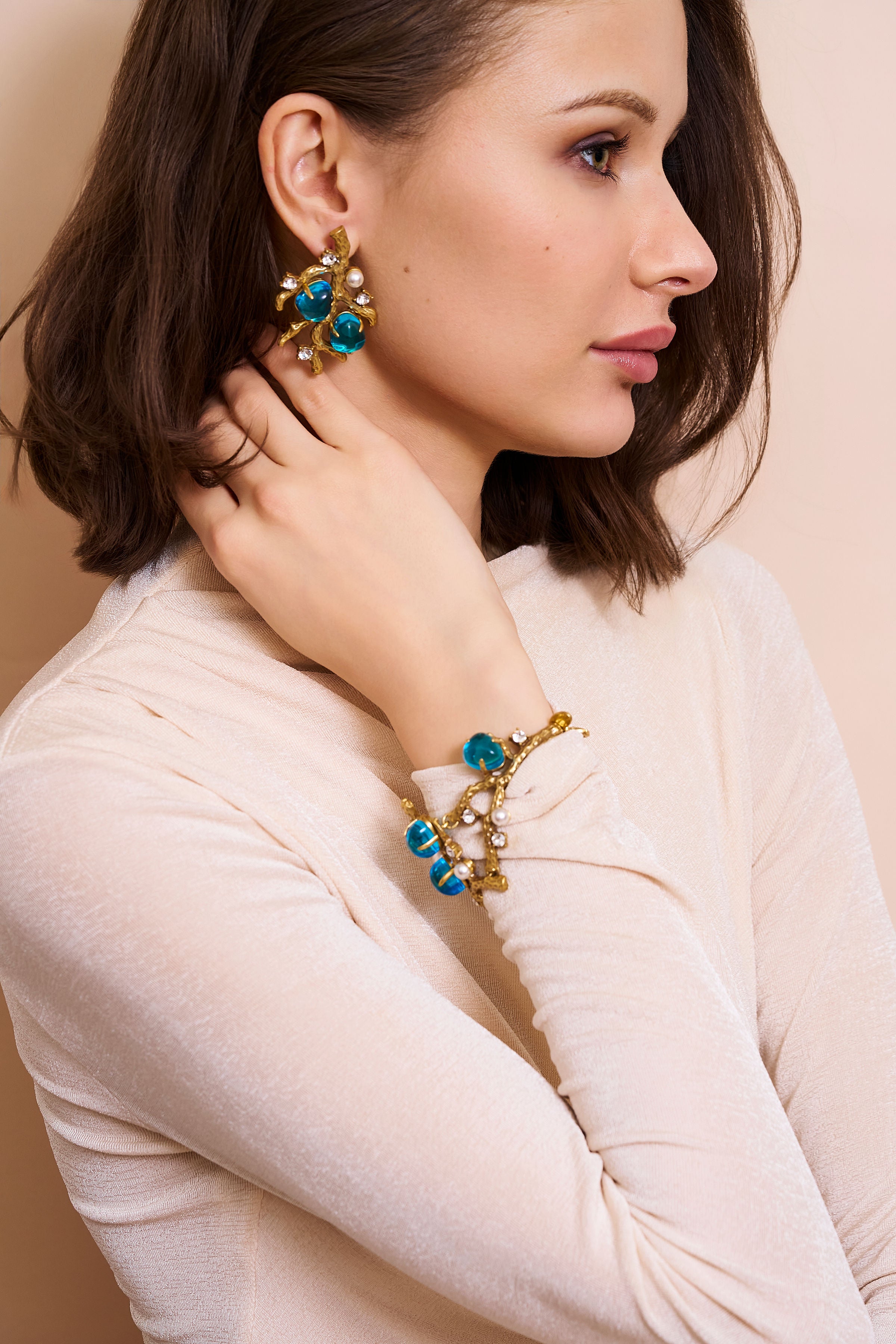 Blue Sea Branch Pierced Earrings