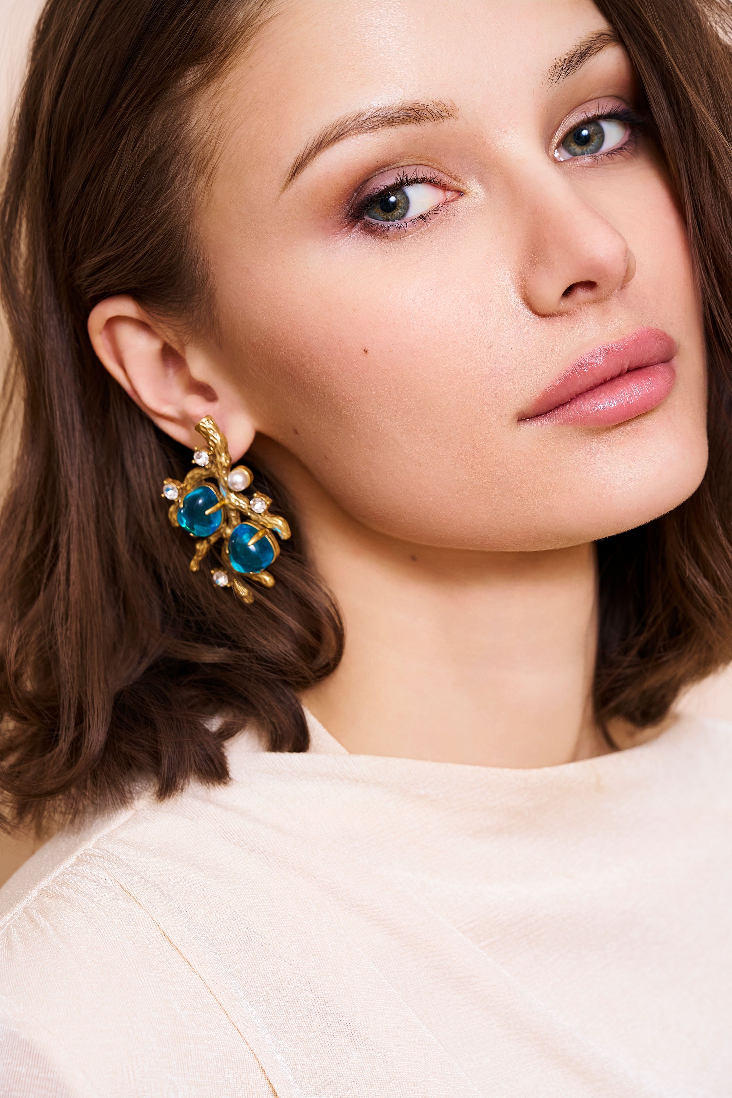 Blue Sea Branch Pierced Earrings