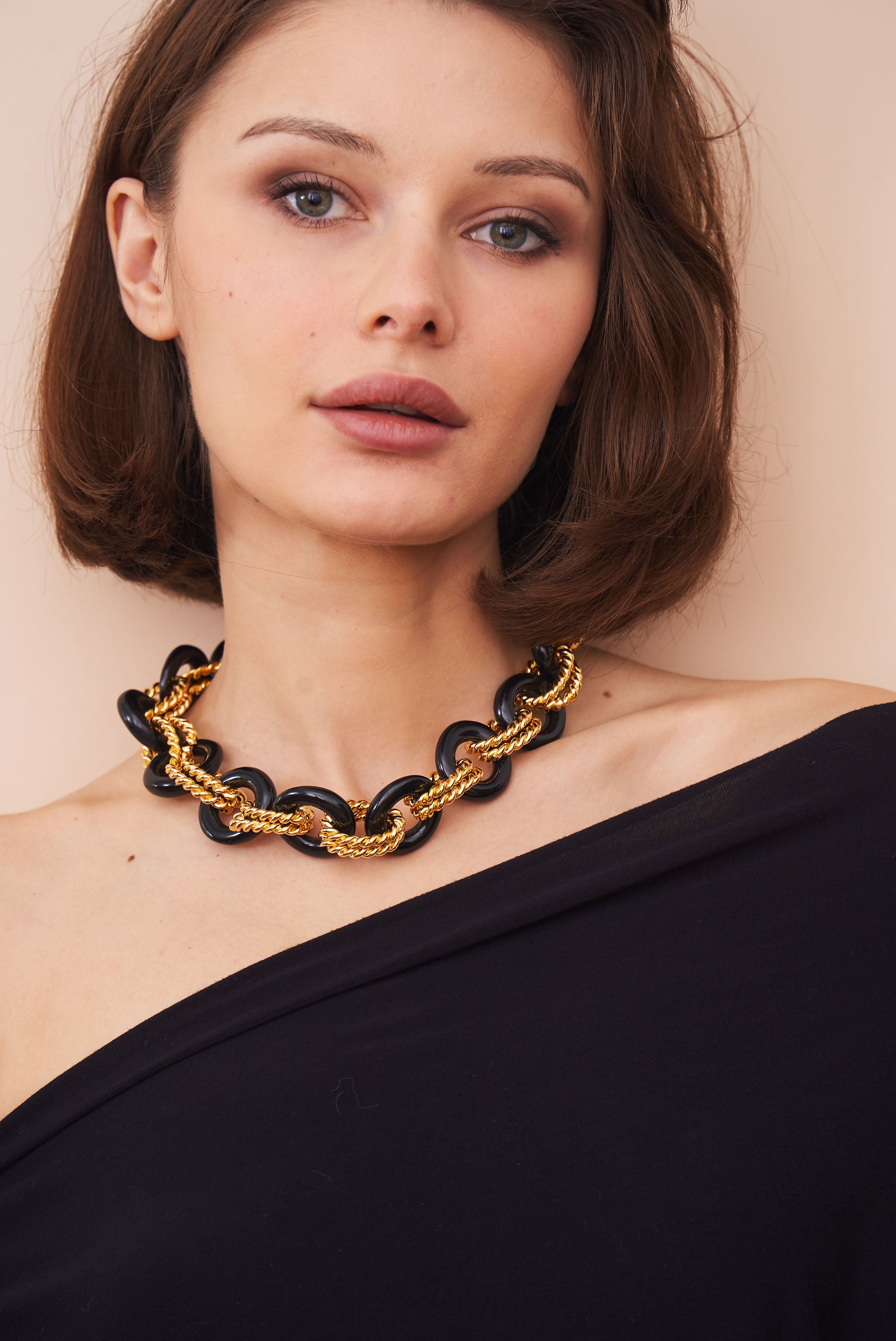 Gold & Black Twist Link Necklace