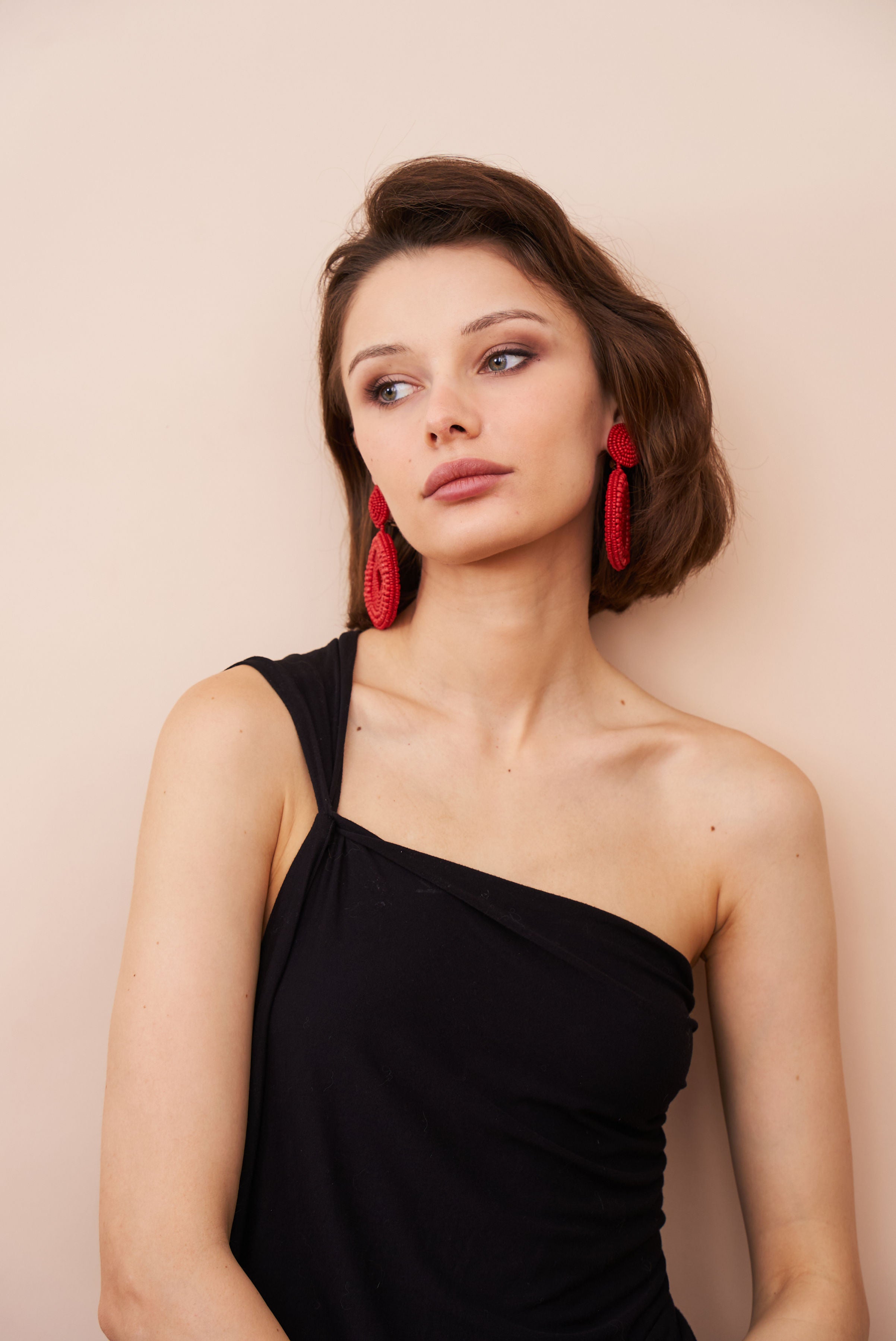 Red Seed Bead Round Clip-On Earrings