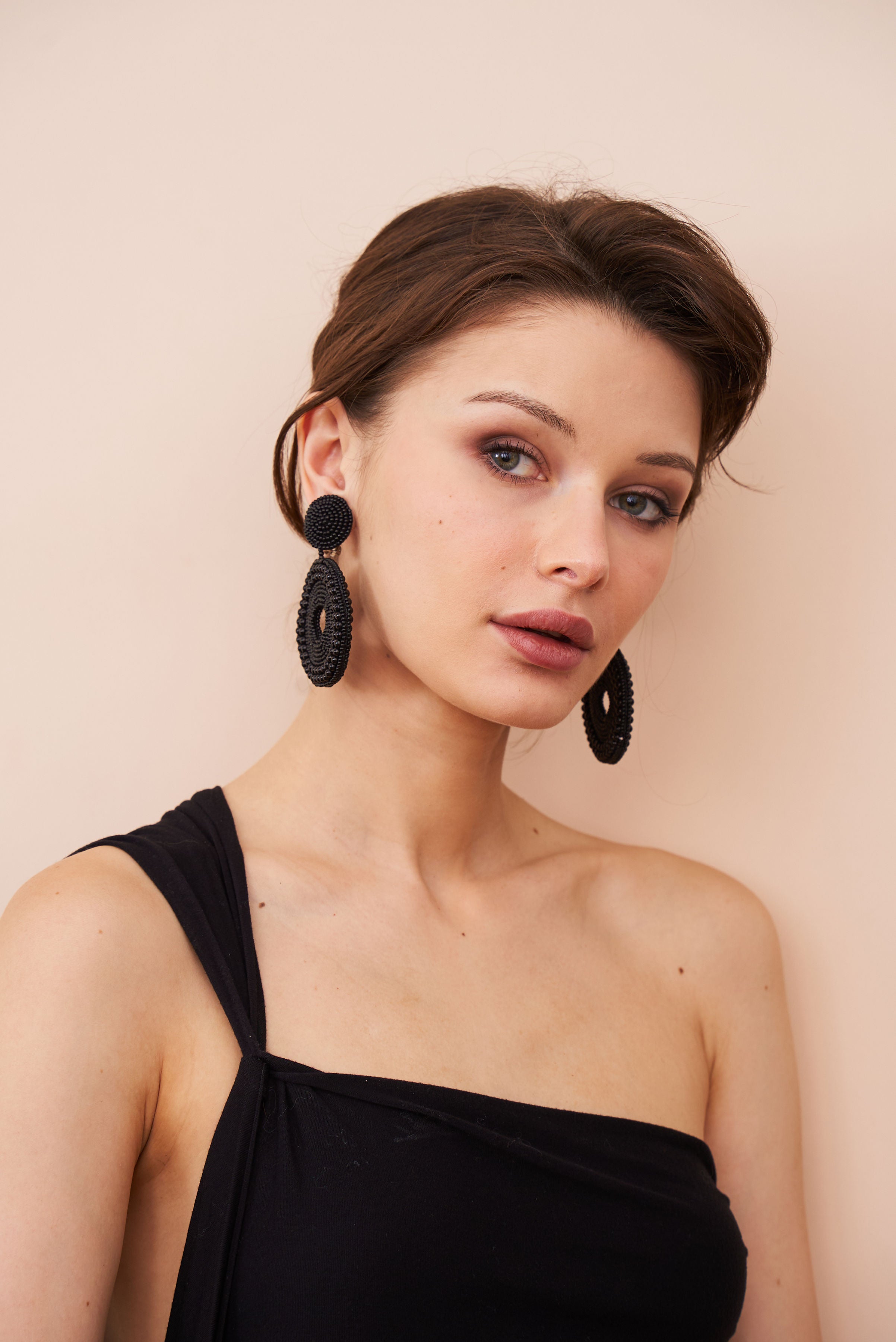 Black Seed Bead Round Clip-On Earrings