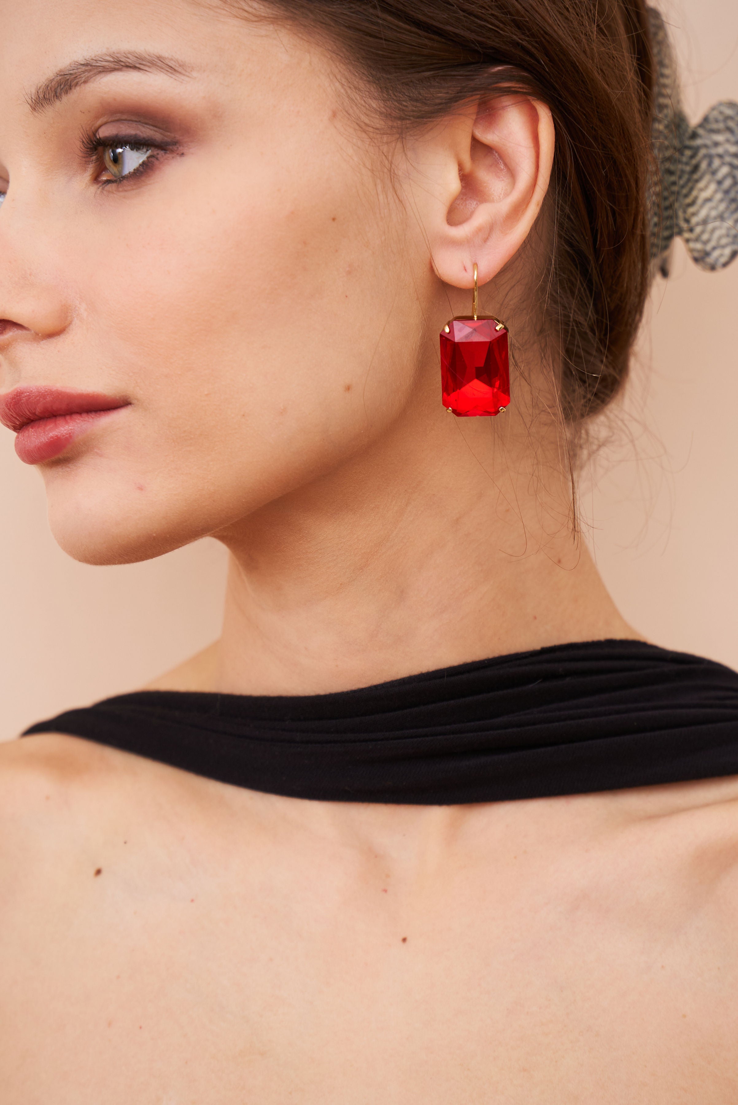 Ruby Octagon Fishhook Earring