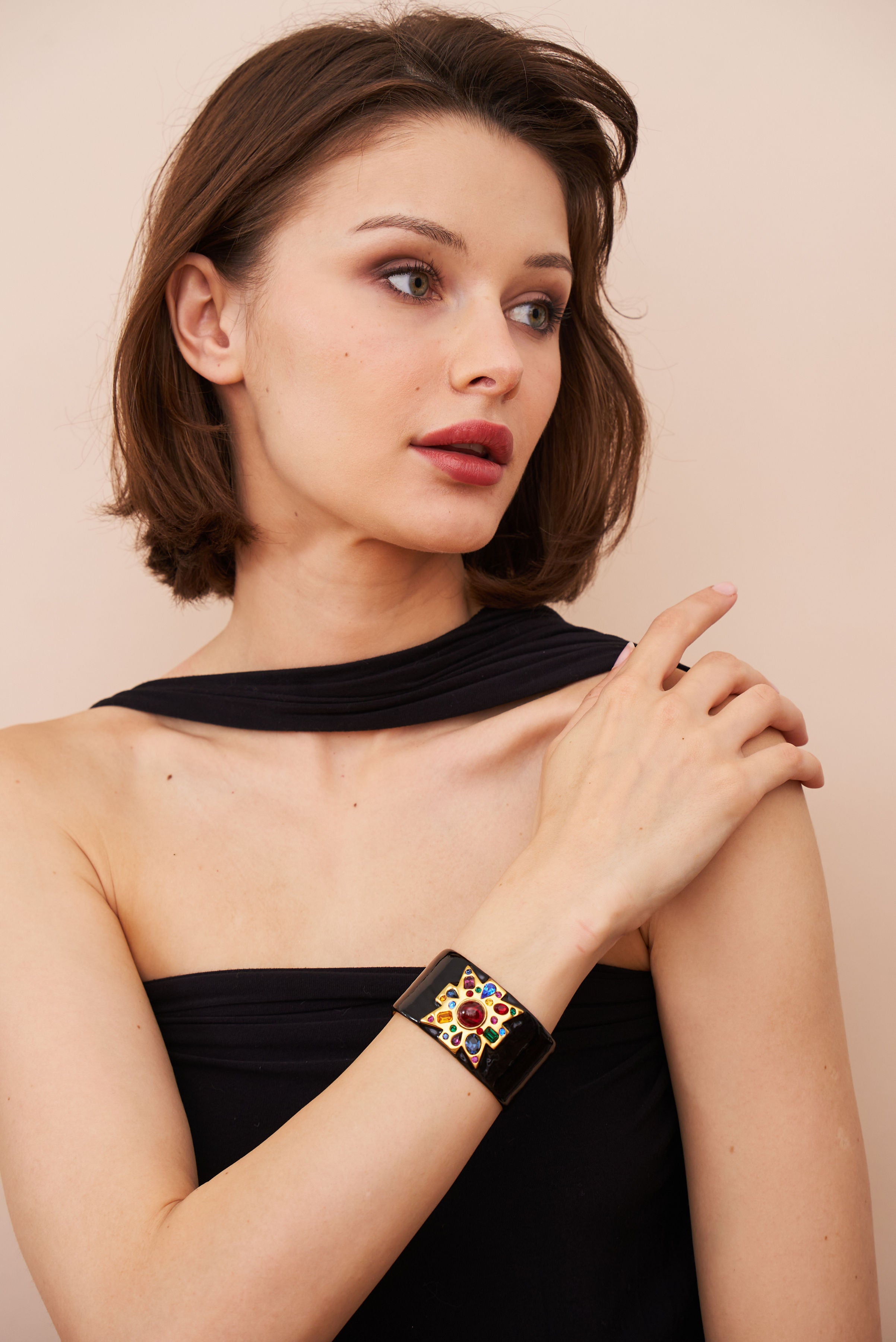 Ruby Center Black Maltese Cross Bracelet