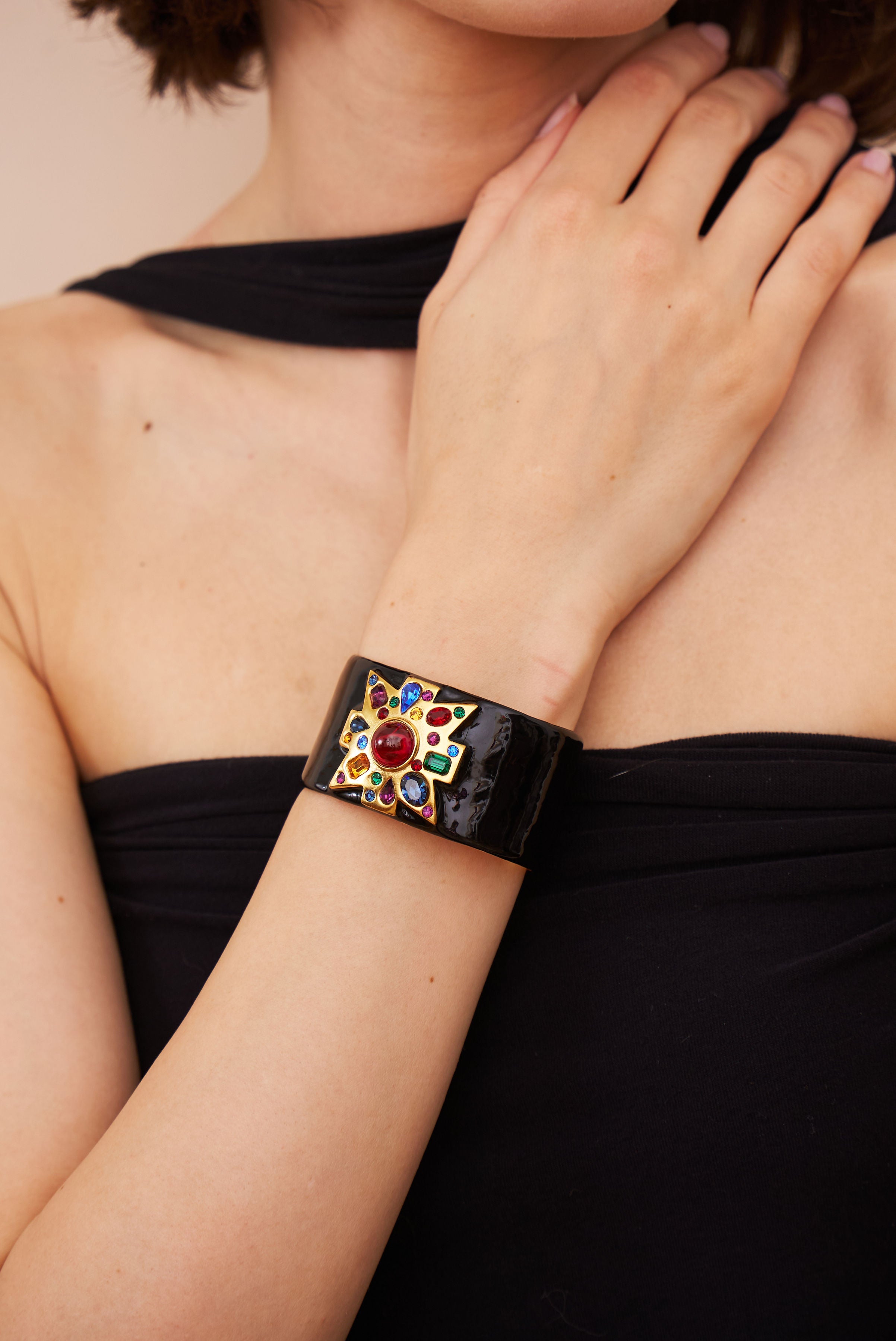 Ruby Center Black Maltese Cross Bracelet
