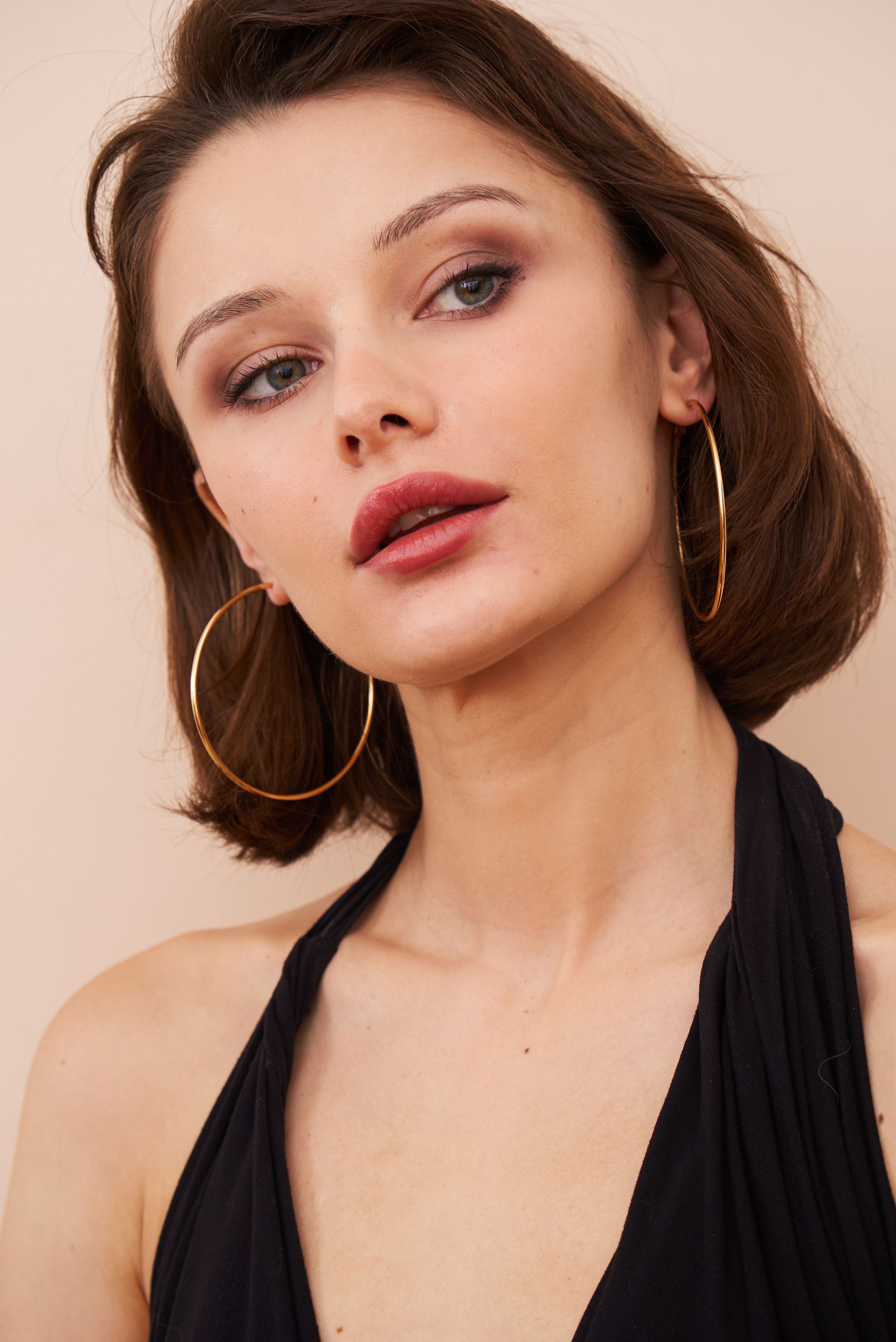 Medium Gold Thin Wire Hoop Post Earring
