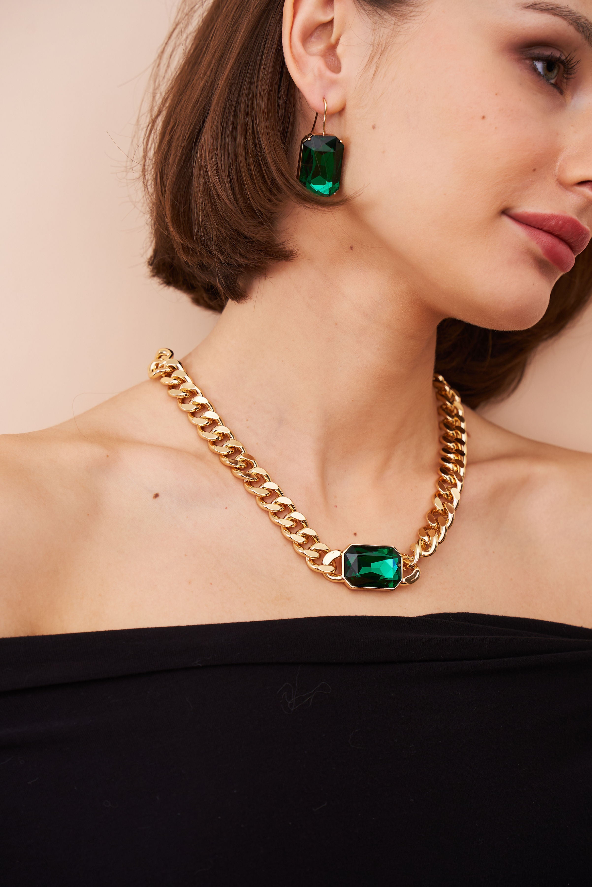 Emerald Octagon Fishhook Earrings