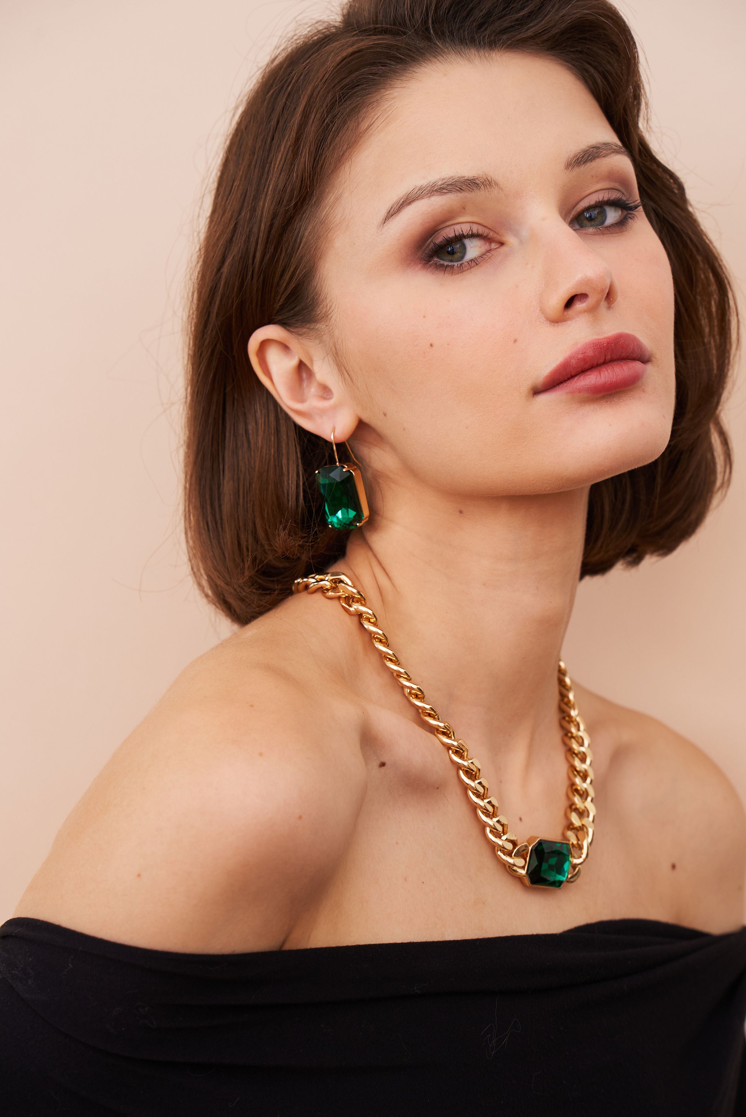 Emerald Octagon Fishhook Earrings