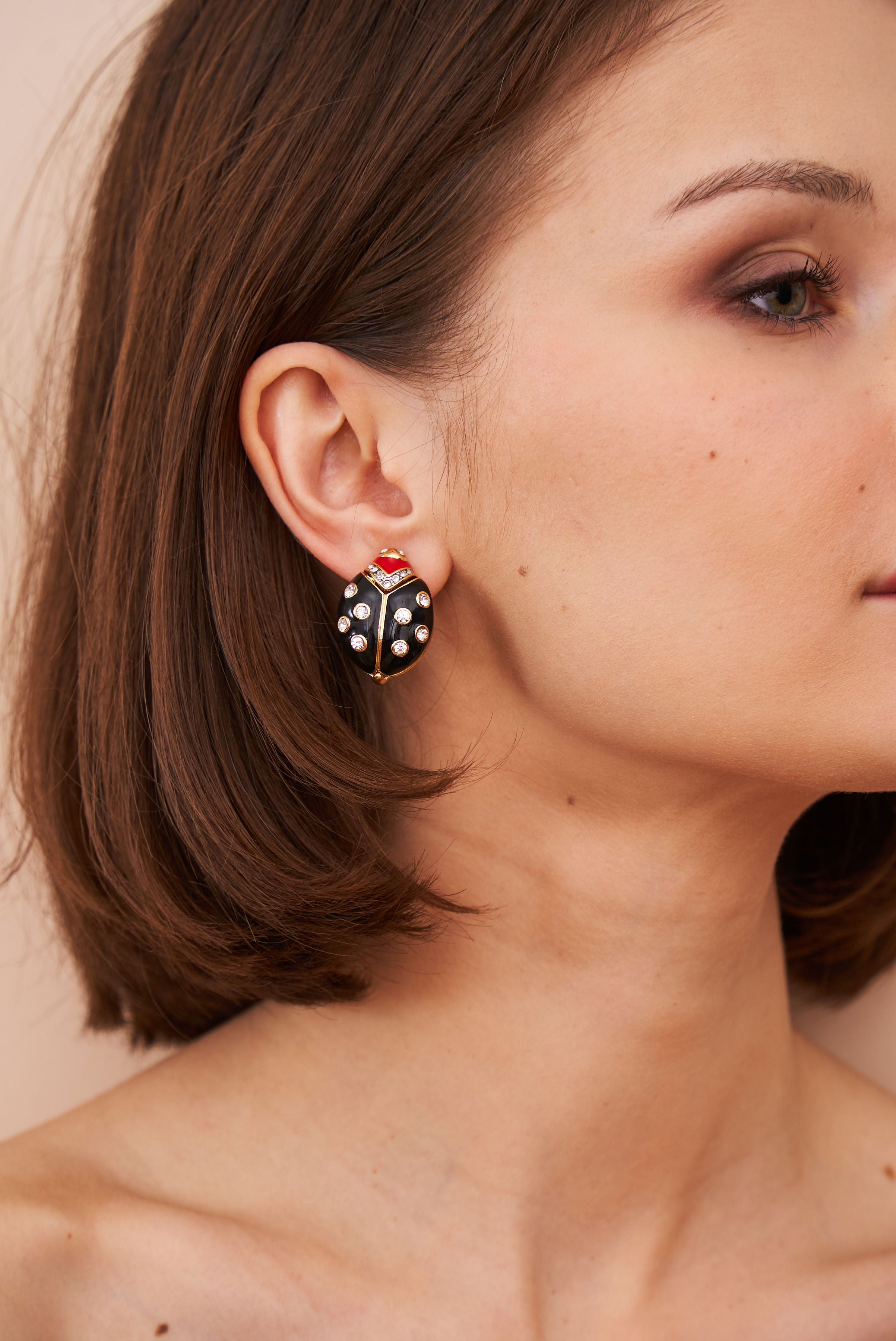 Black Ladybug Clip-On Earrings