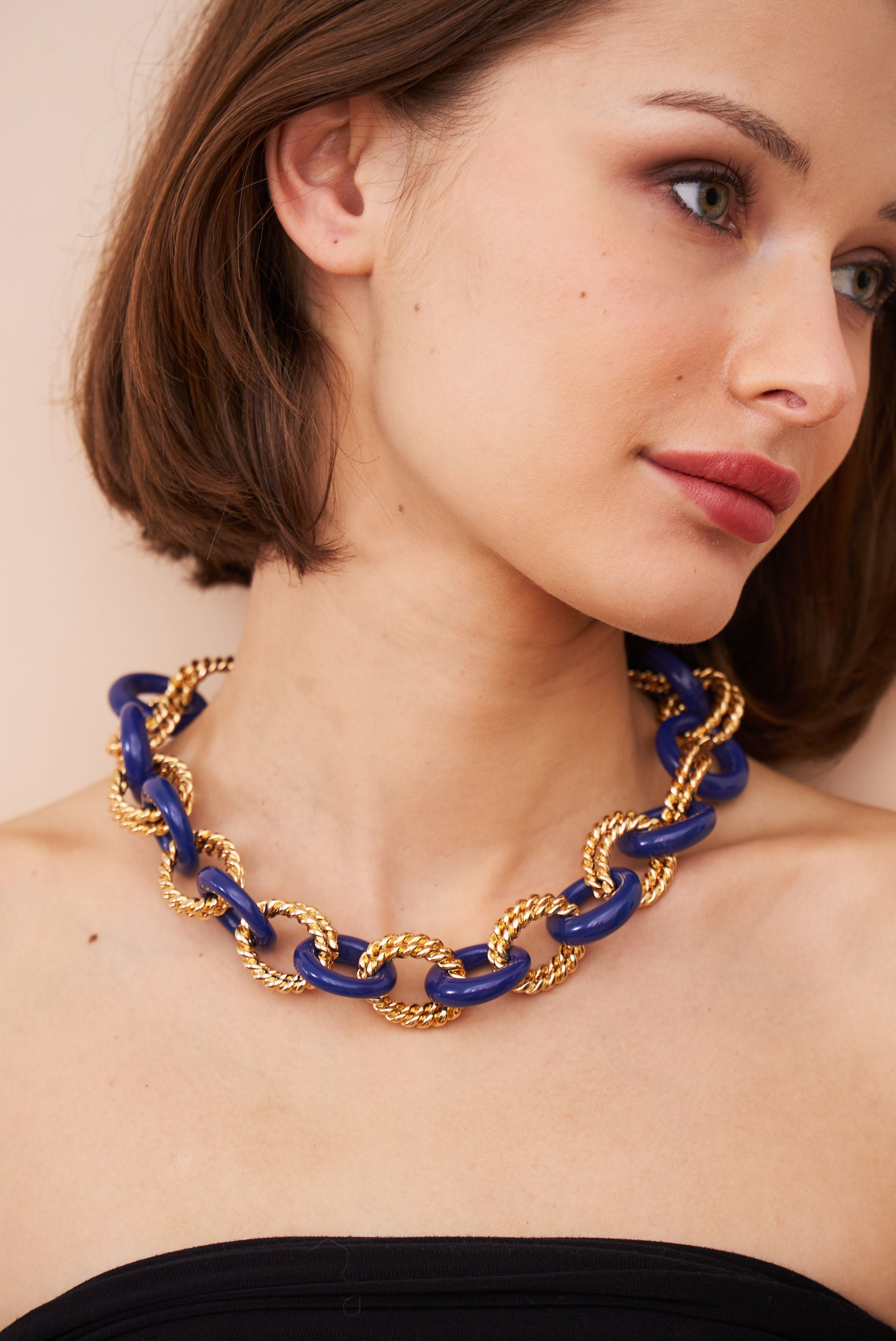 Gold & Lapis Twist Link Necklace