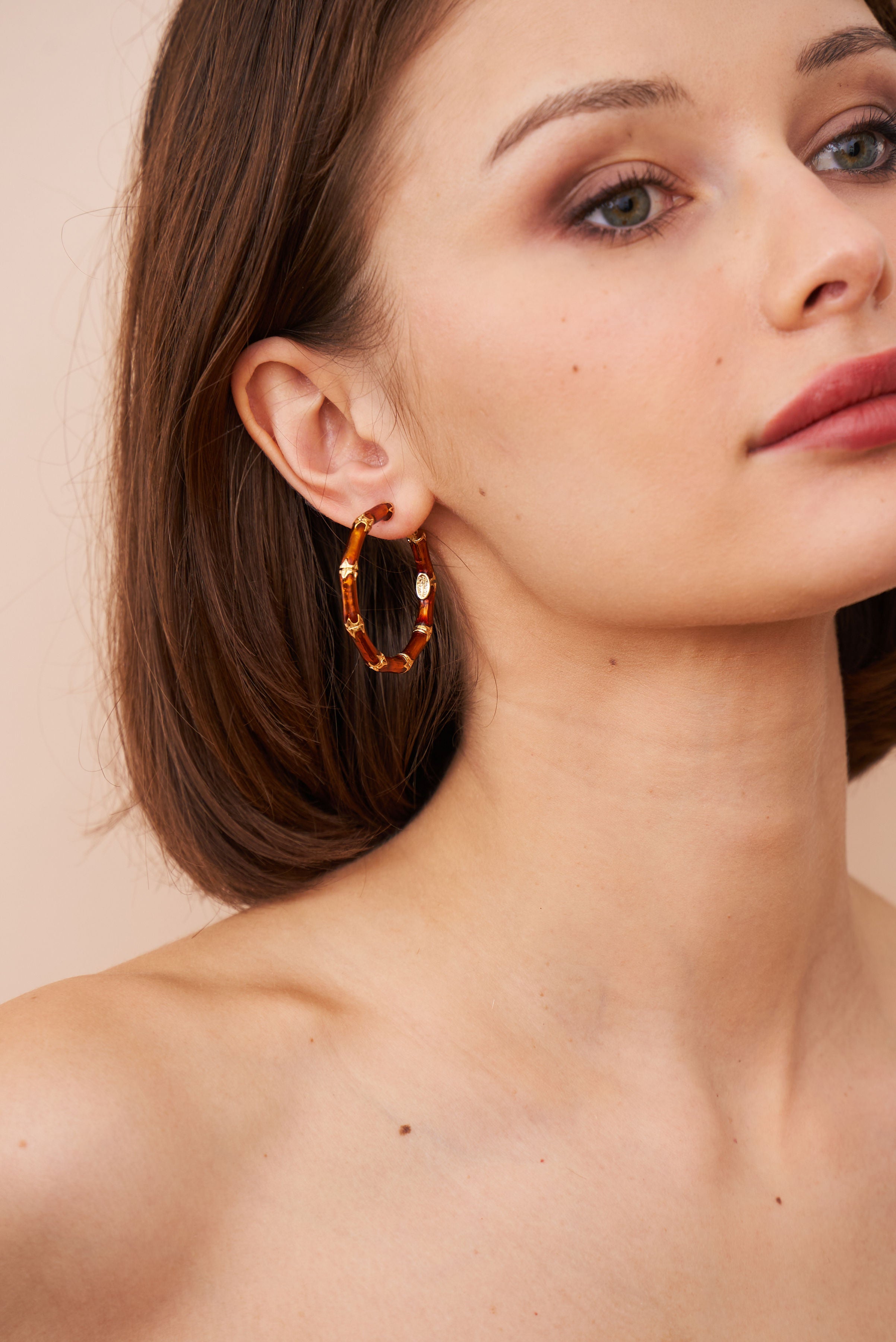 Brown Bamboo Hoop Earrings