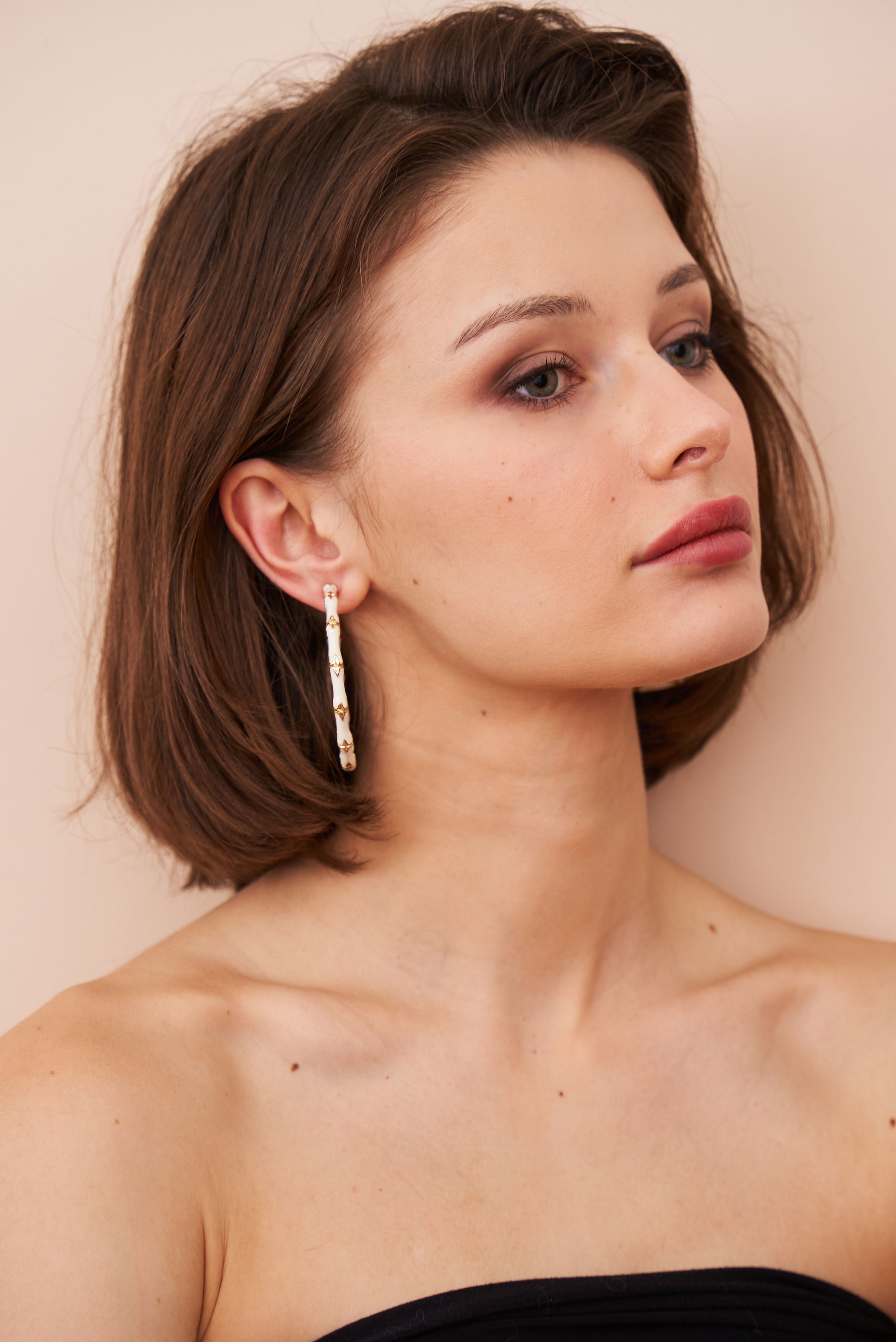 Large White Bamboo Hoop Earrings