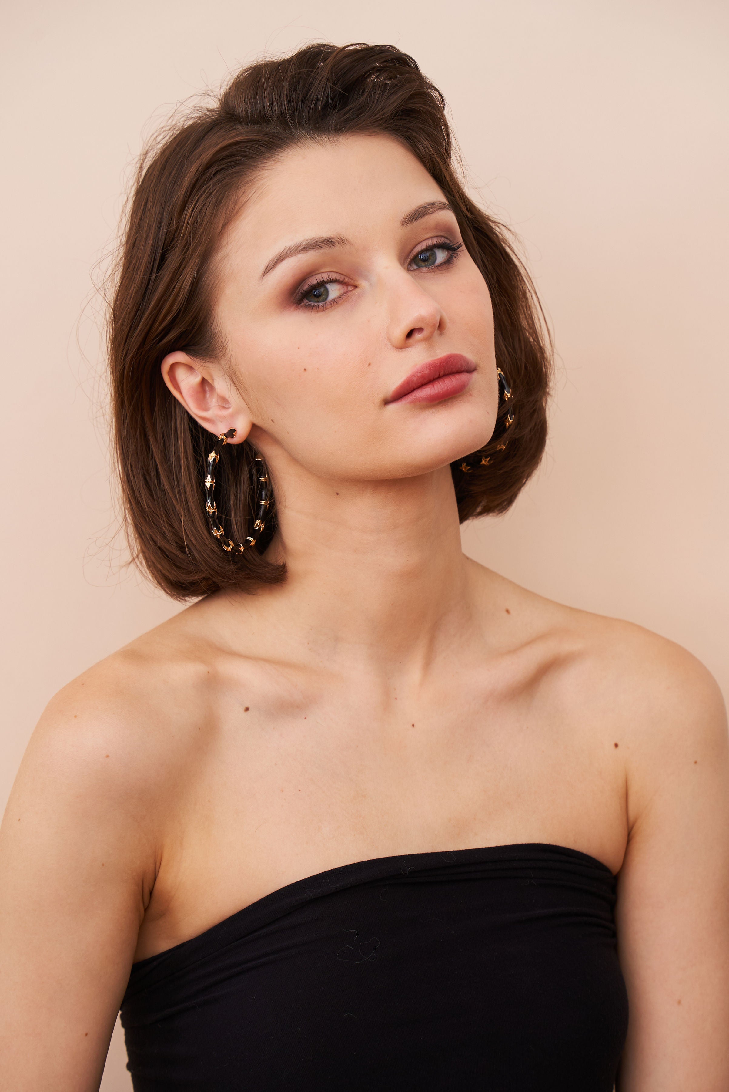 Large Black Bamboo Hoop Earrings