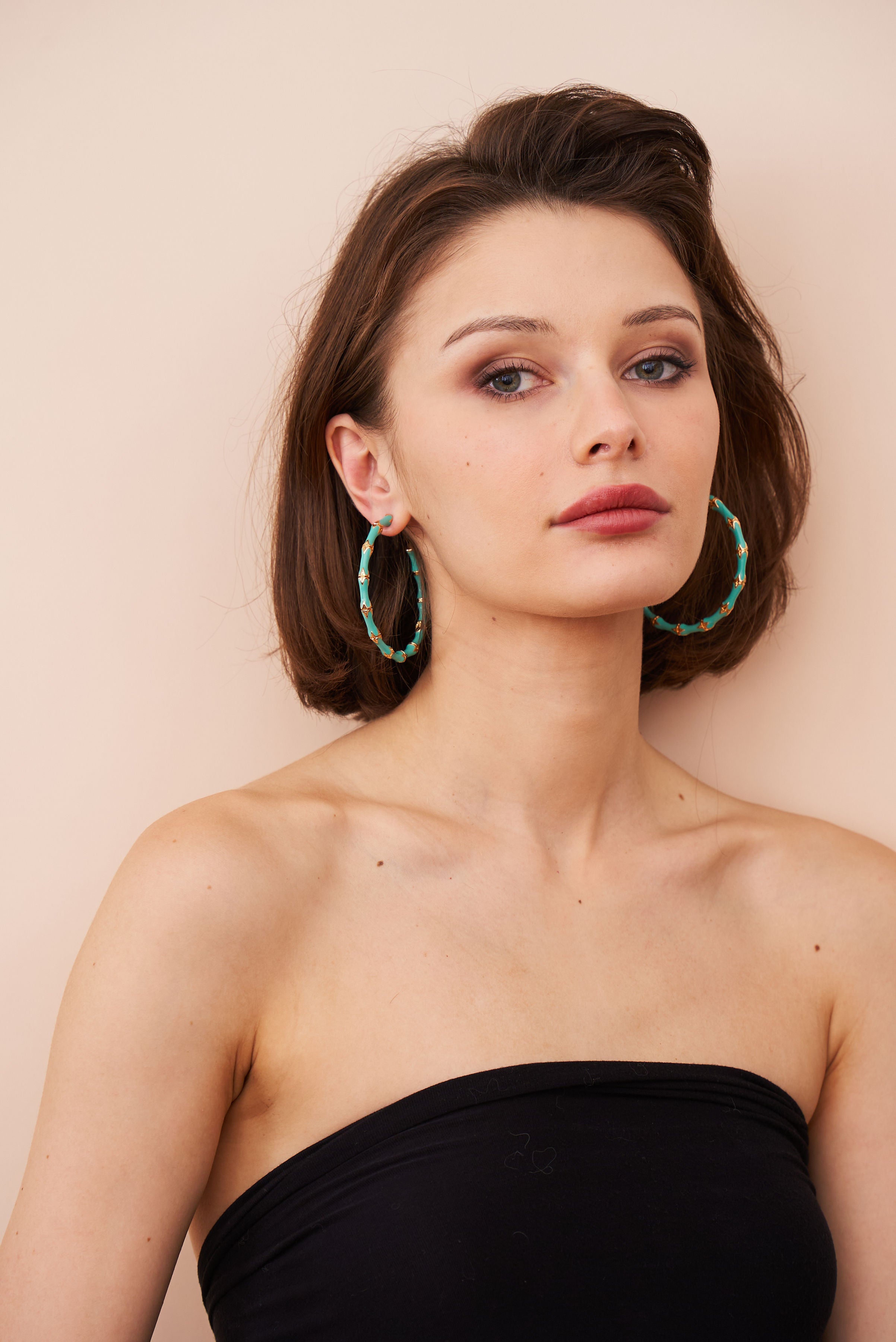 Large Turquoise Bamboo Hoop Earrings