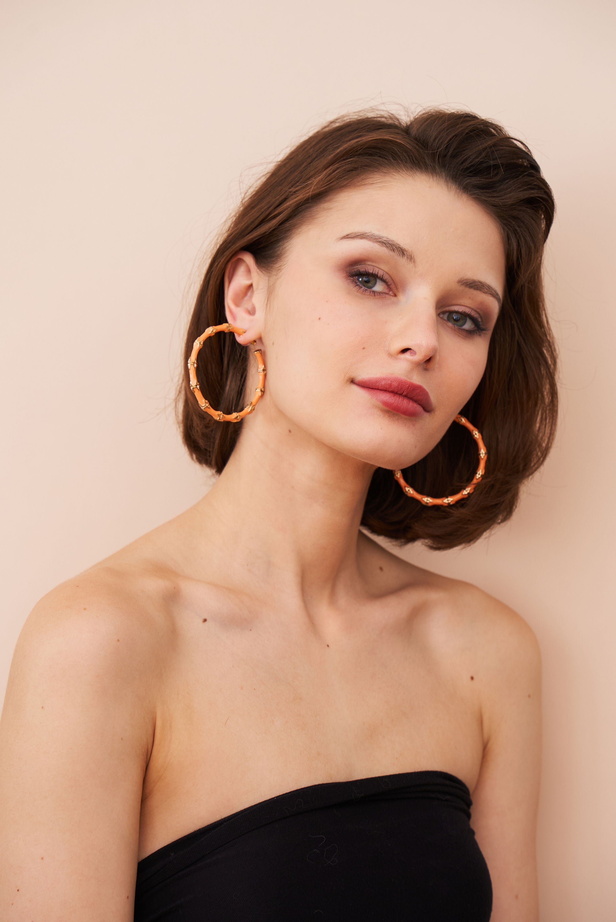 Large Coral Bamboo Hoop Earrings