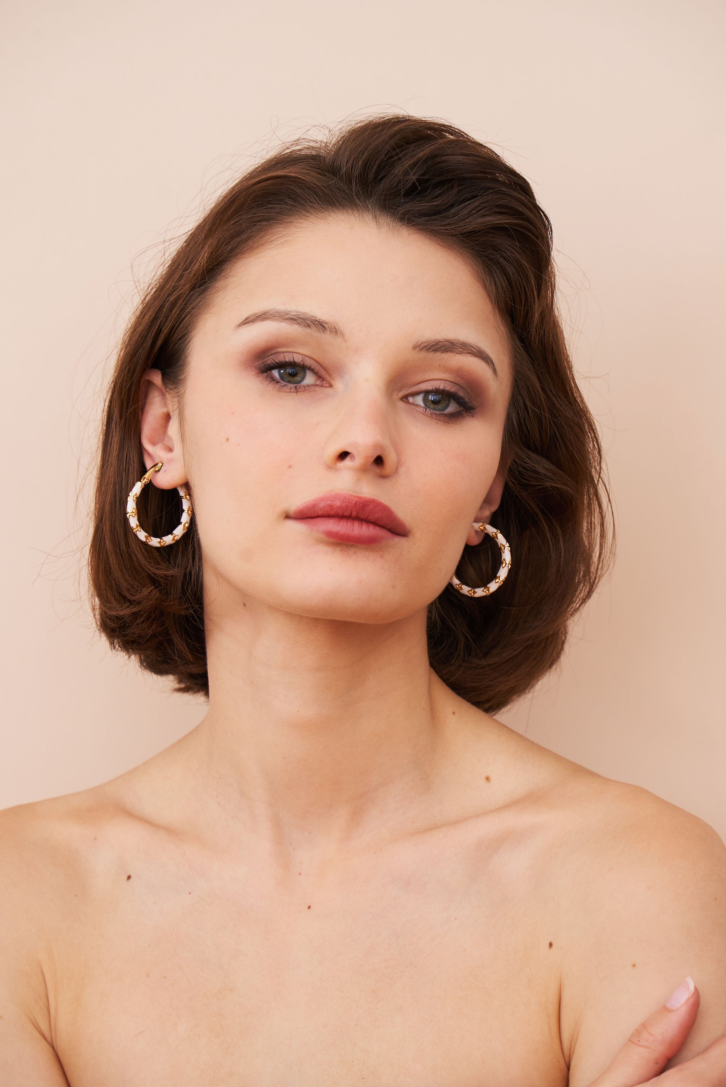 Small White Bamboo Hoop Earrings