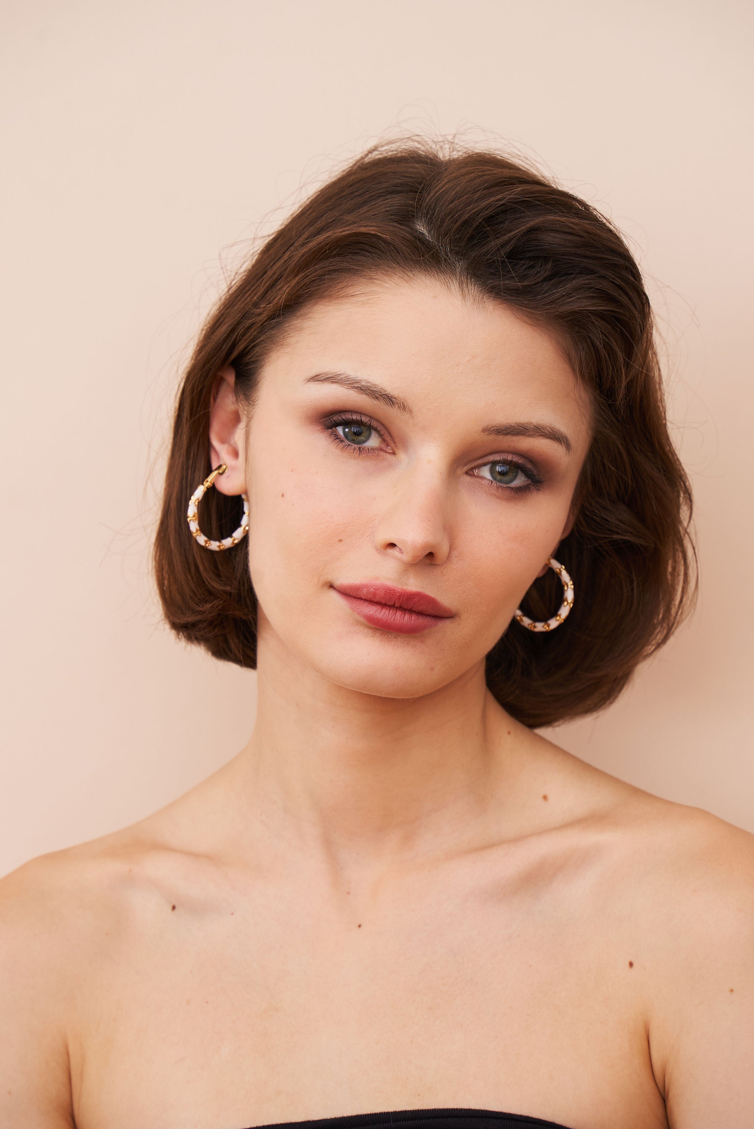 Small White Bamboo Hoop Earrings