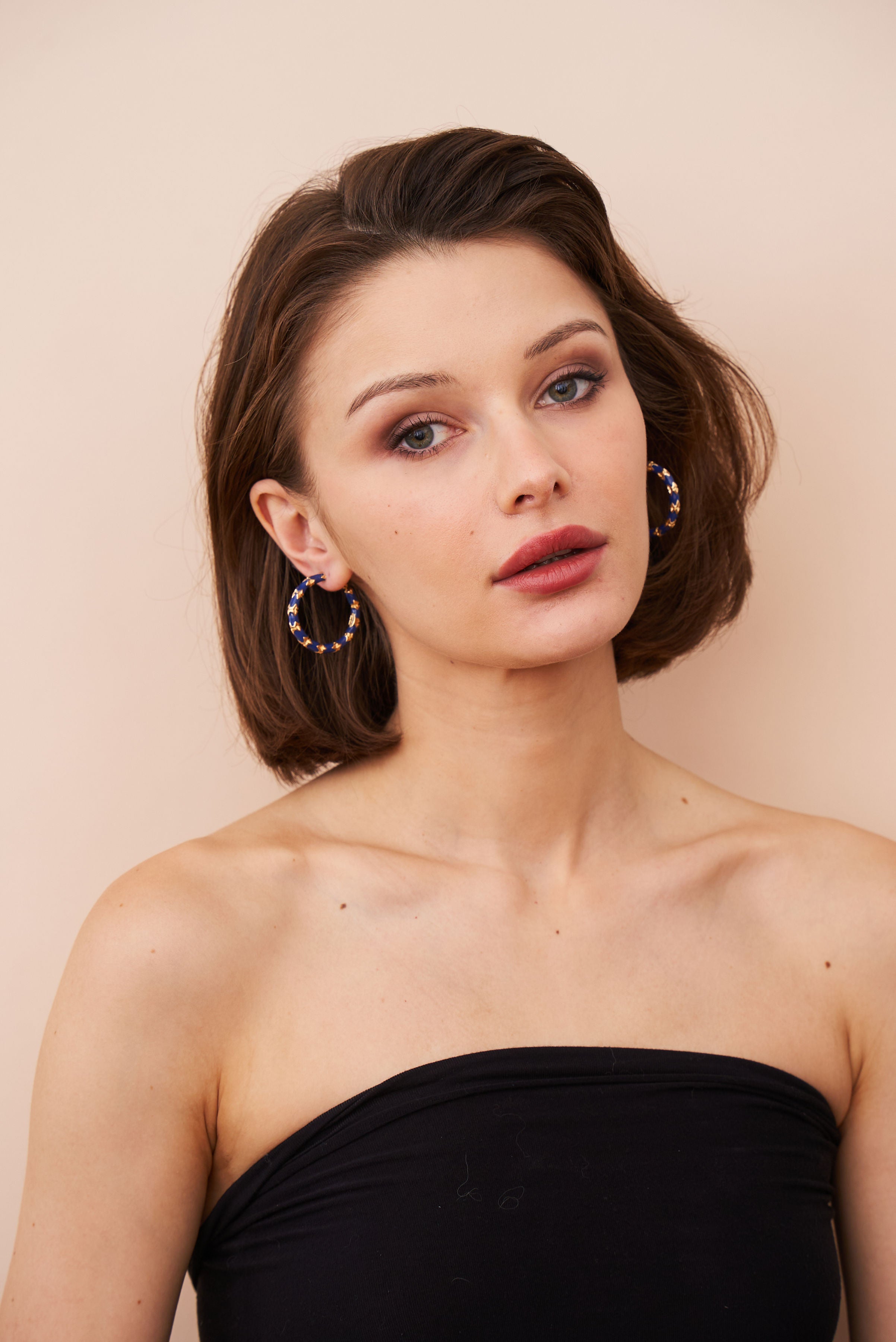 Lapis Bamboo Hoop Earrings