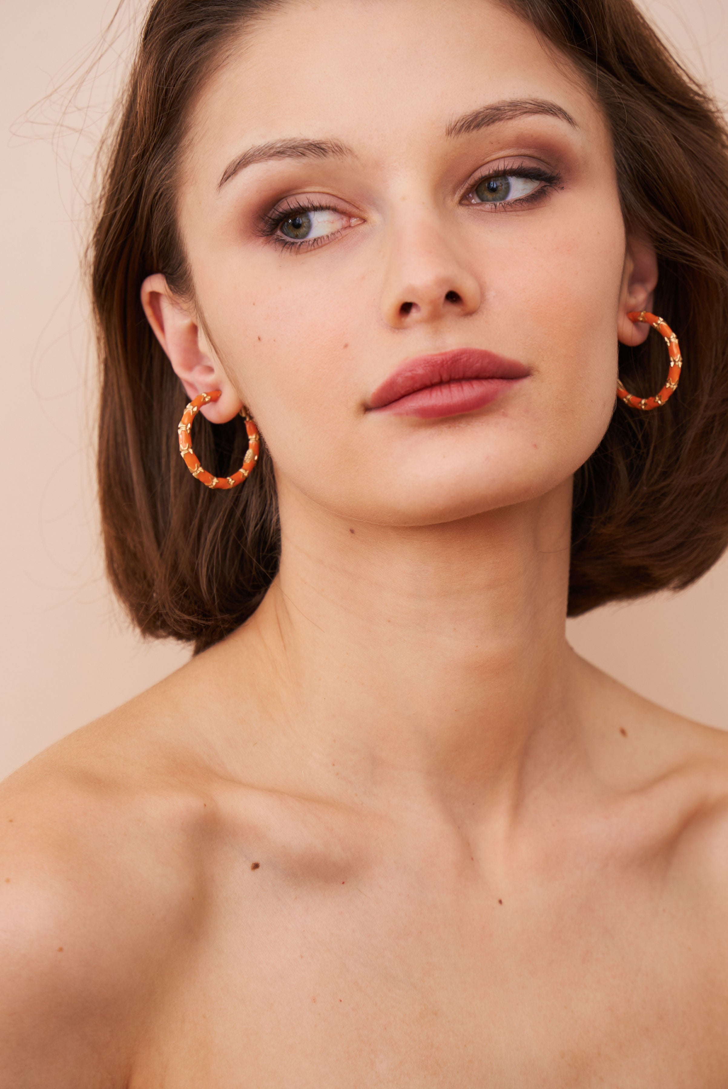 Small Coral Bamboo Hoop Earrings