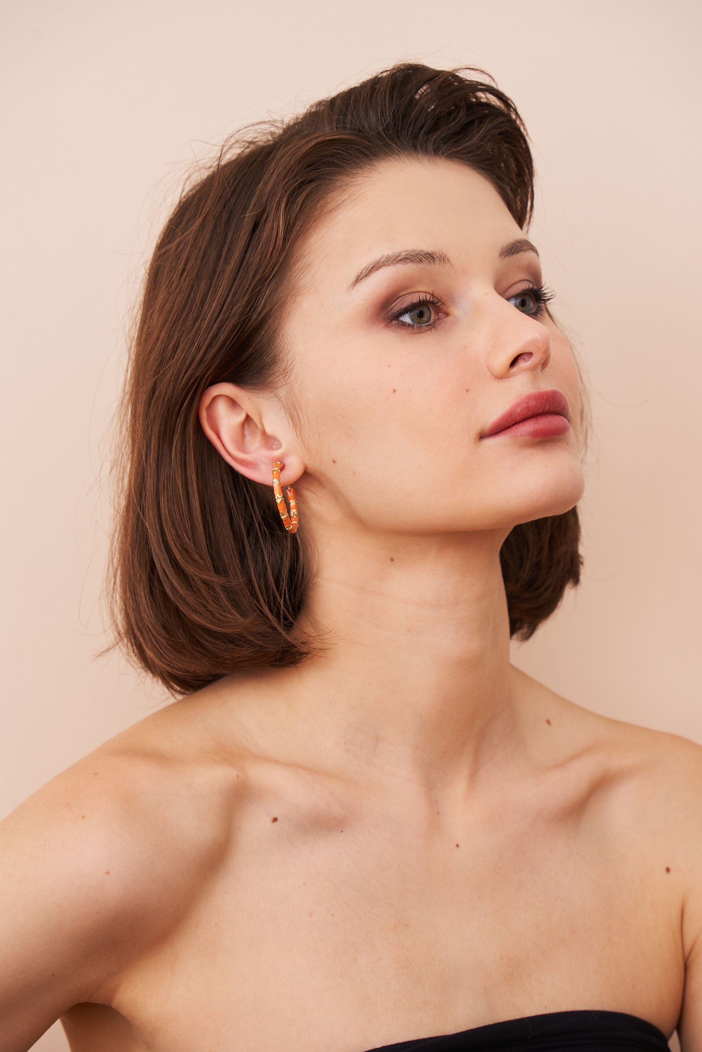 Small Coral Bamboo Hoop Earrings