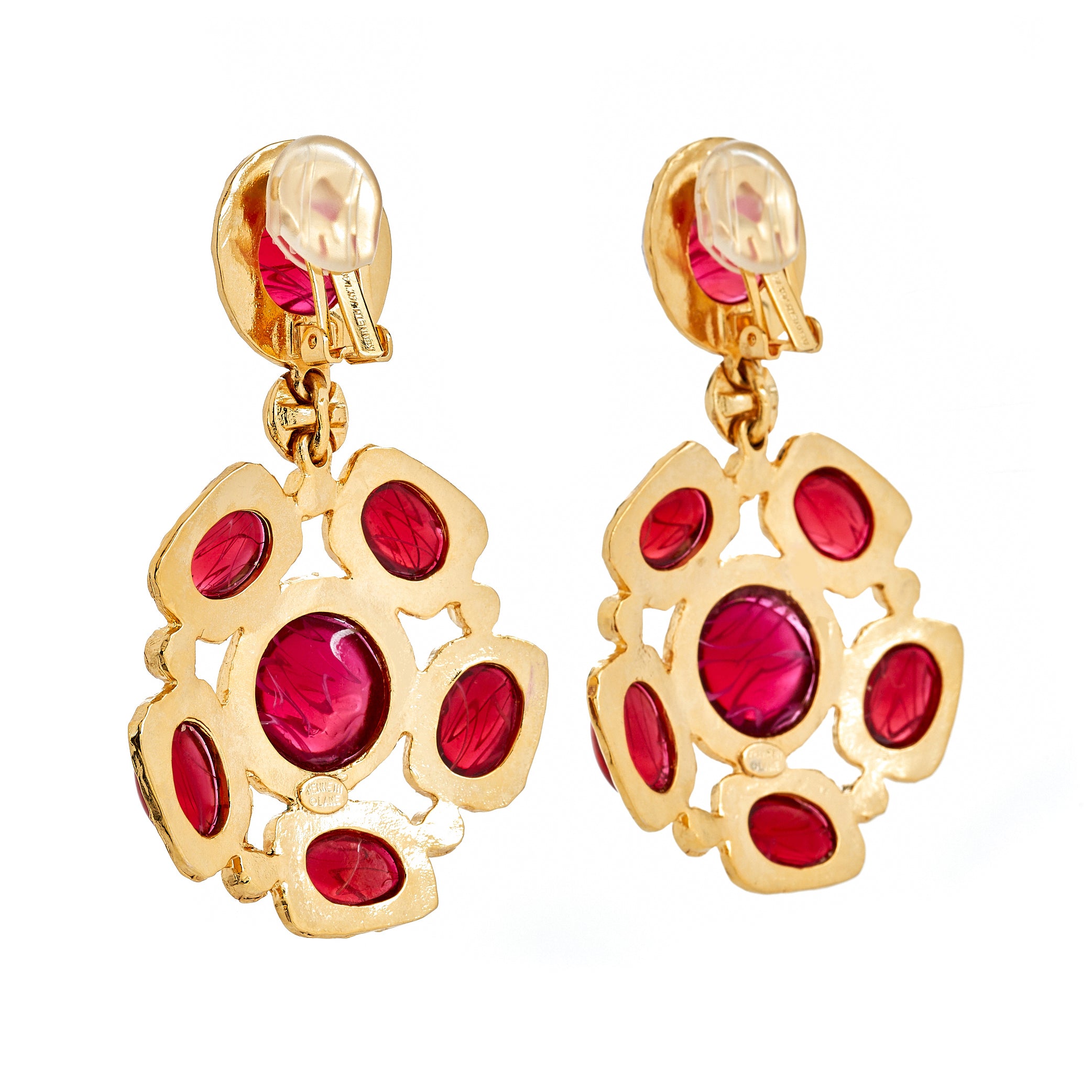 Ruby Cluster Drop Clip-On Earrings