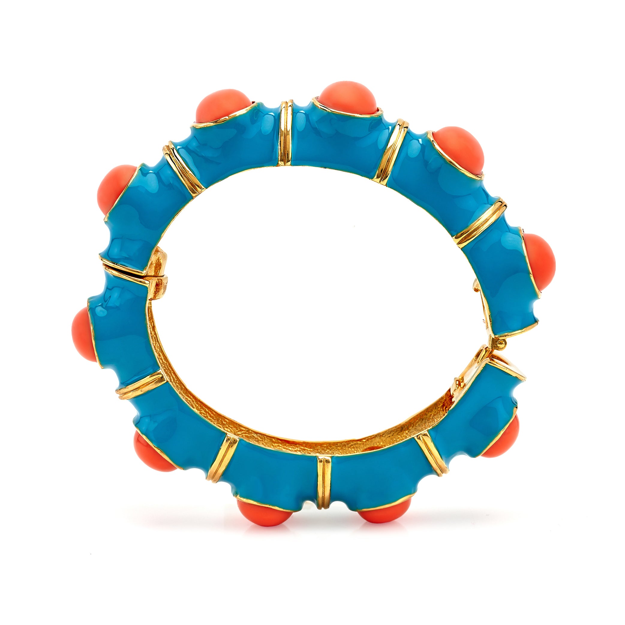 Turquoise & Coral Cabochons Bracelet