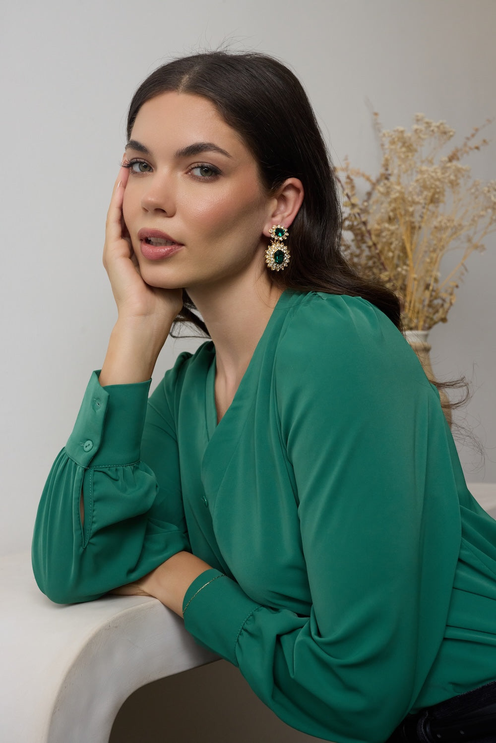 Emerald Drop Clip Earrings