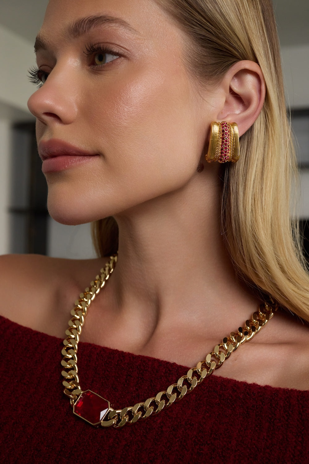 Ruby Octagon Chain Necklace
