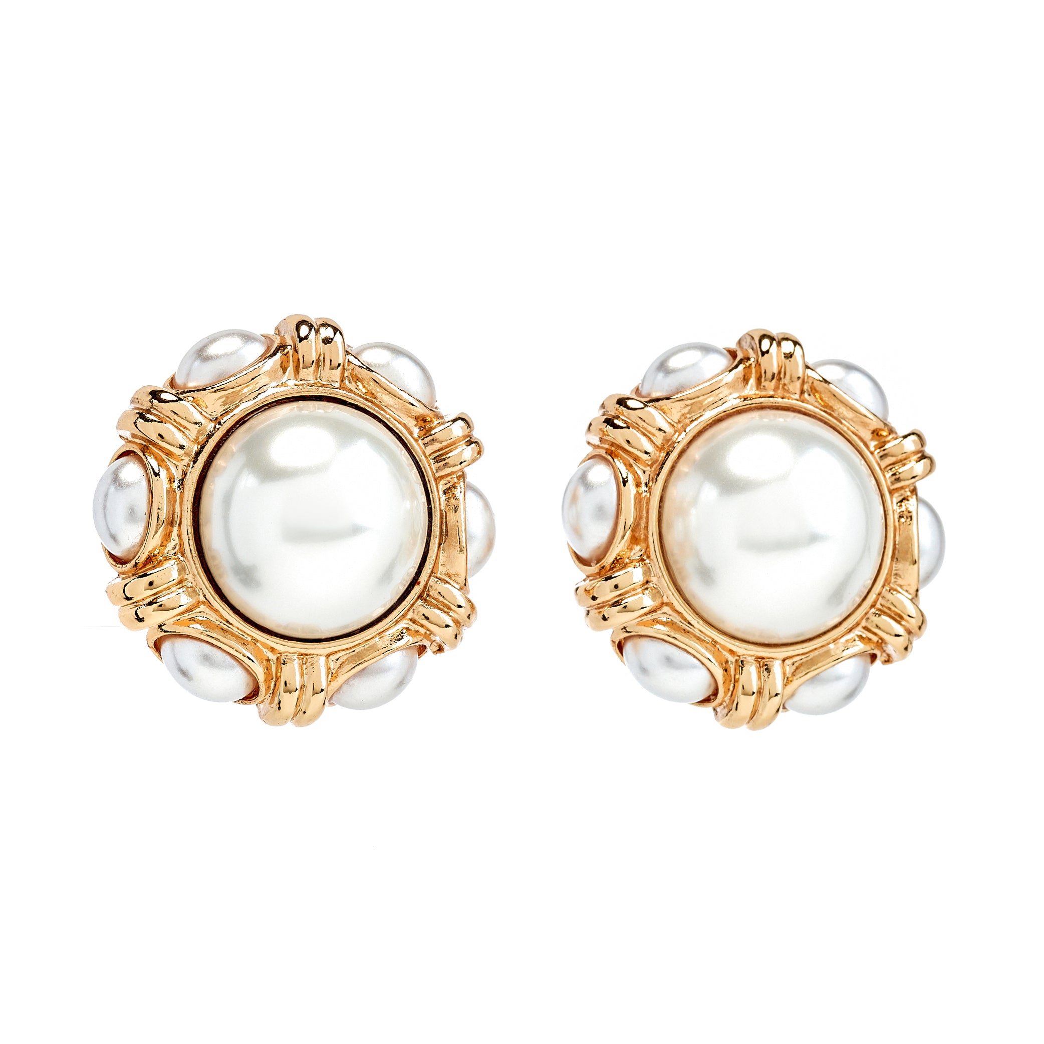 Pearl Cabochon Button Clip-On Earrings