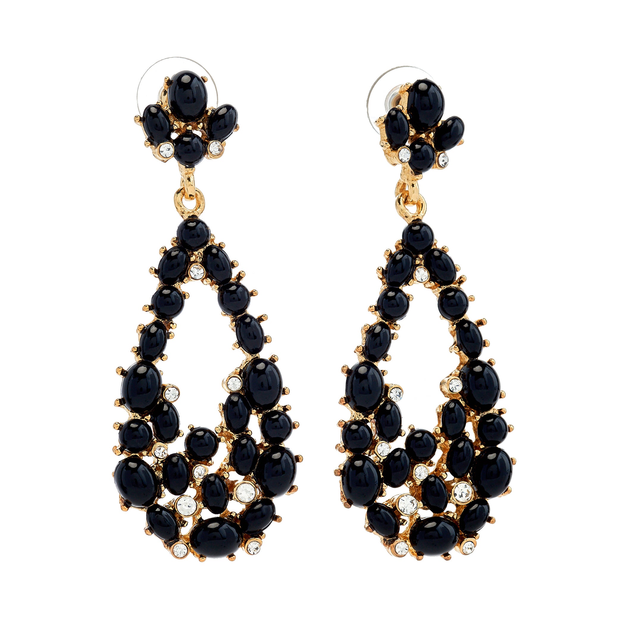 Black Cabochon Teardrop Pierced Earrings