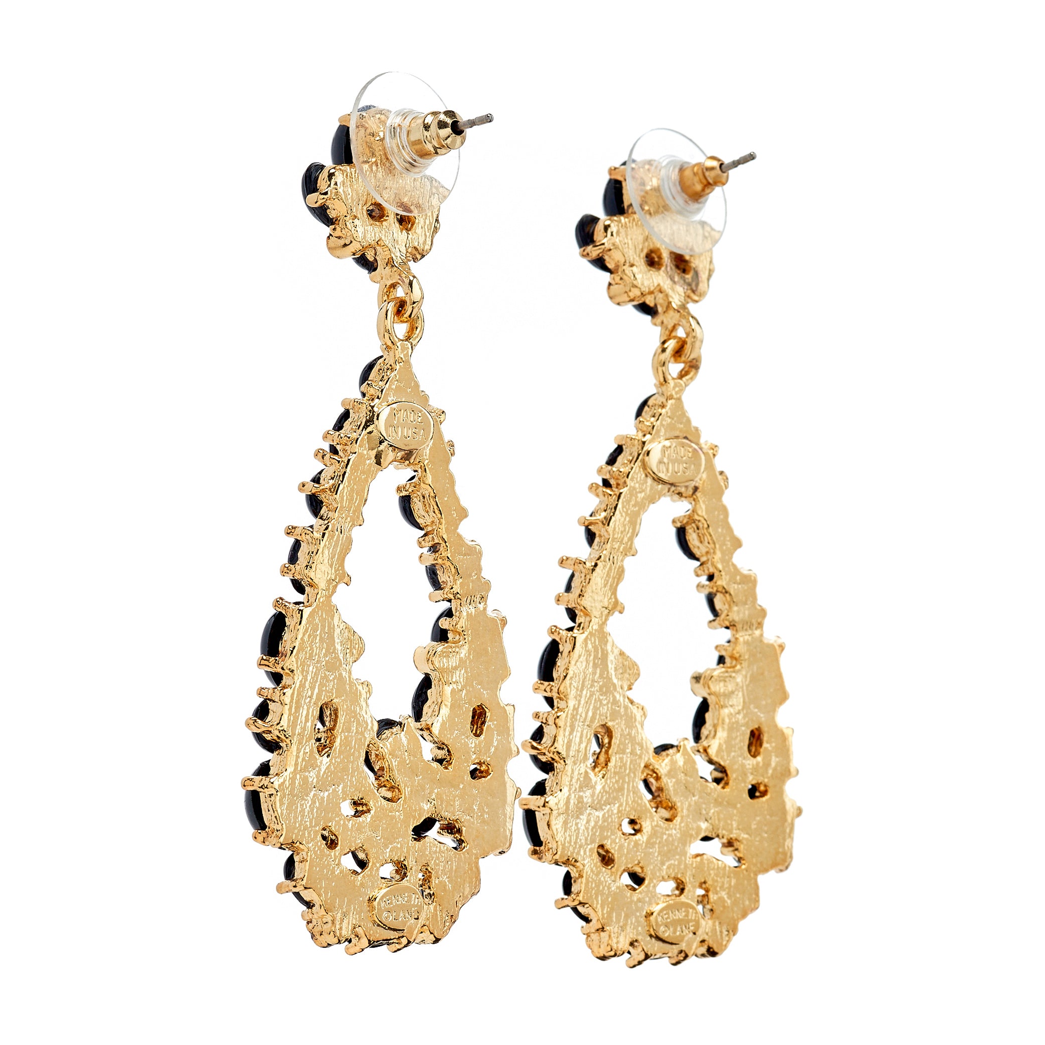 Black Cabochon Teardrop Pierced Earrings