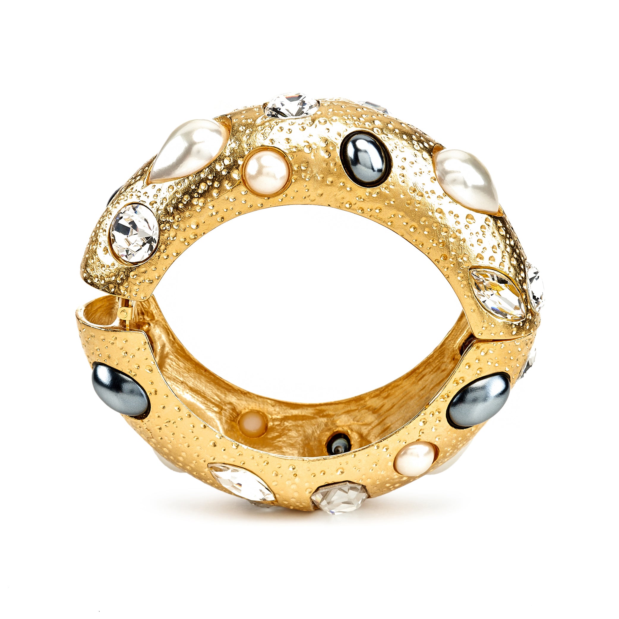 Two-Tone Pearl Bangle Bracelet - Crystal/White&Grey Pearl