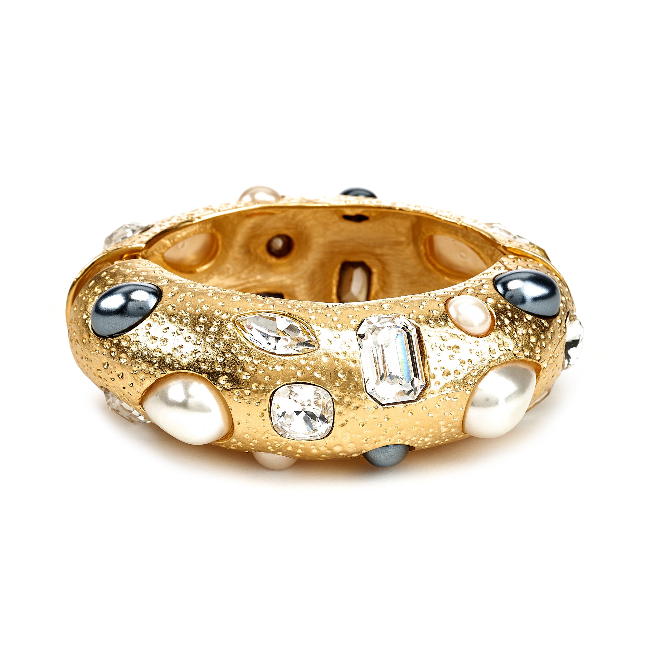Two-Tone Pearl Bangle Bracelet - Crystal/White&Grey Pearl