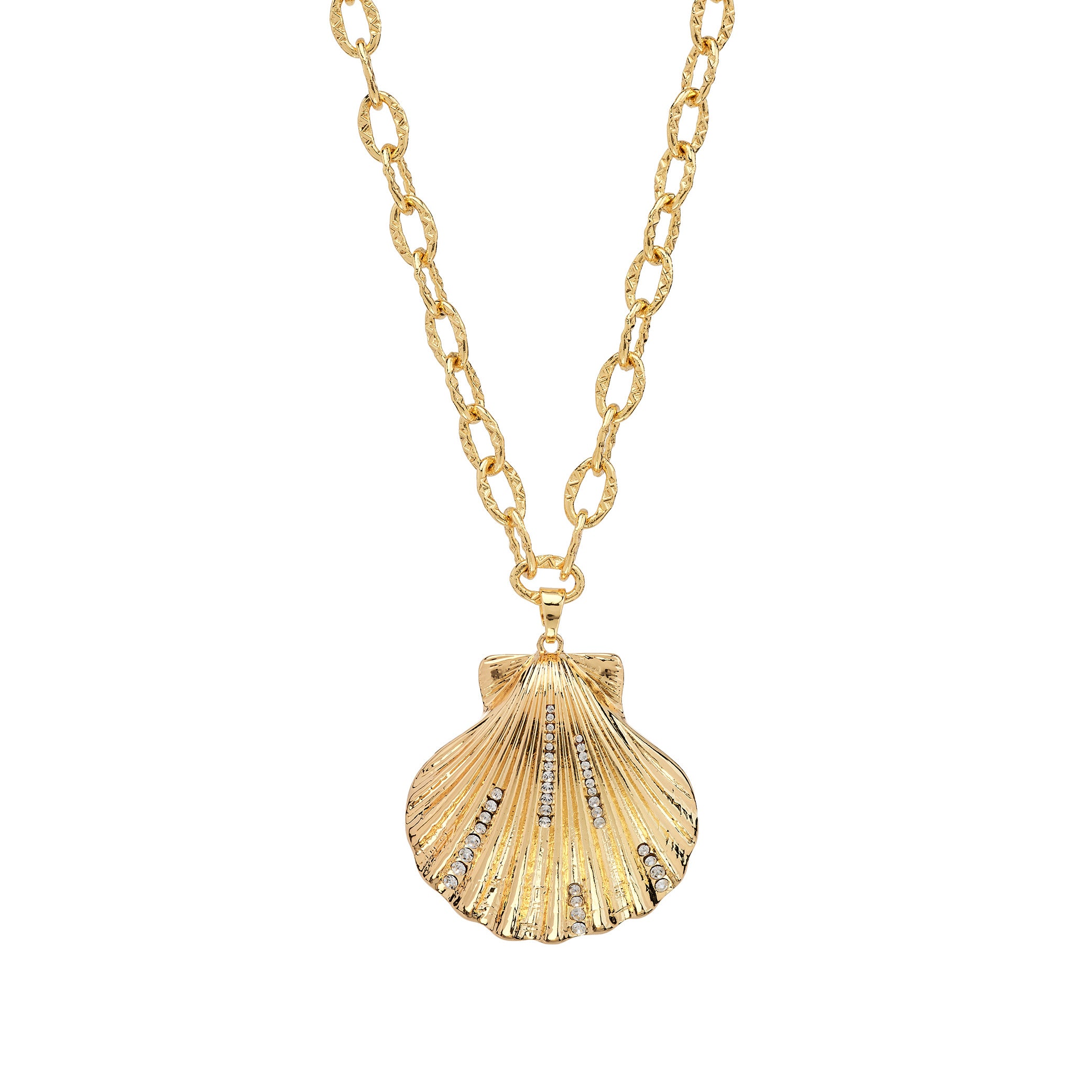 Gold & Crystal Shell Pendant Necklace