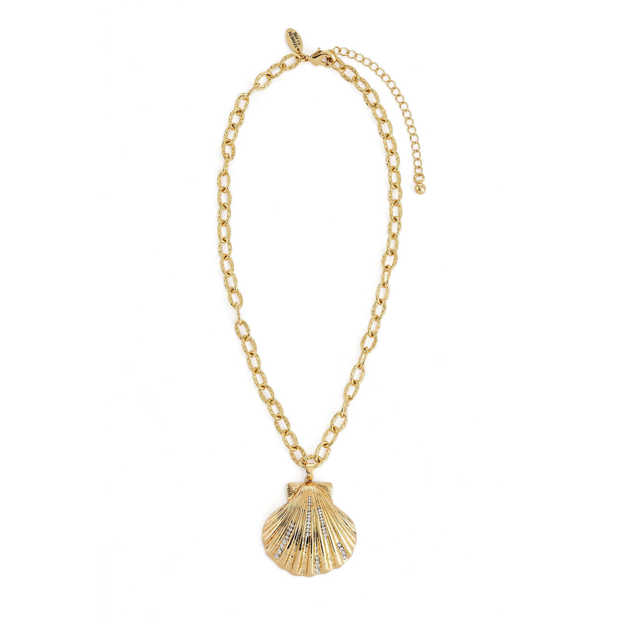 Gold & Crystal Shell Pendant Necklace