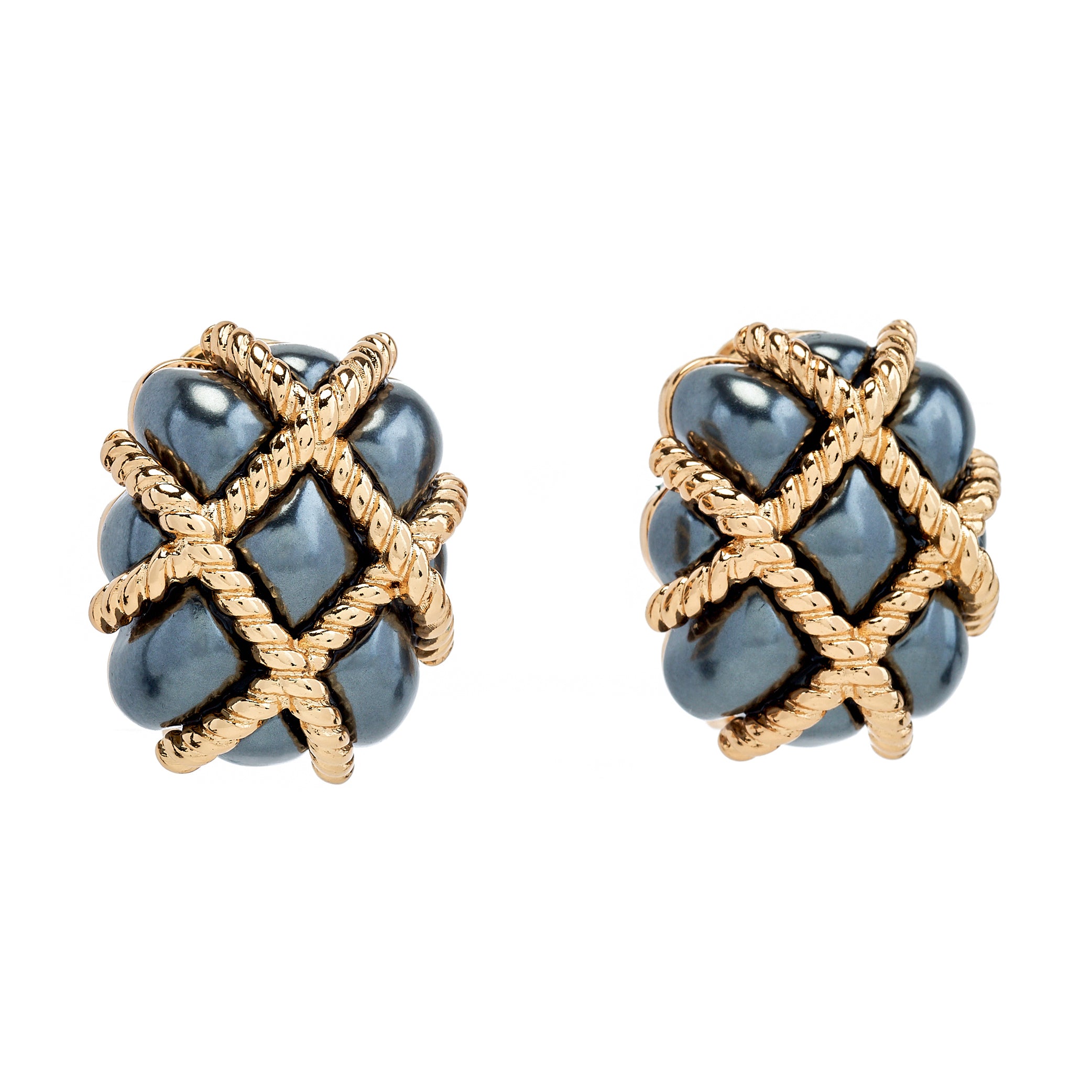 Quilted Grey Pearl Clip-On Earrings