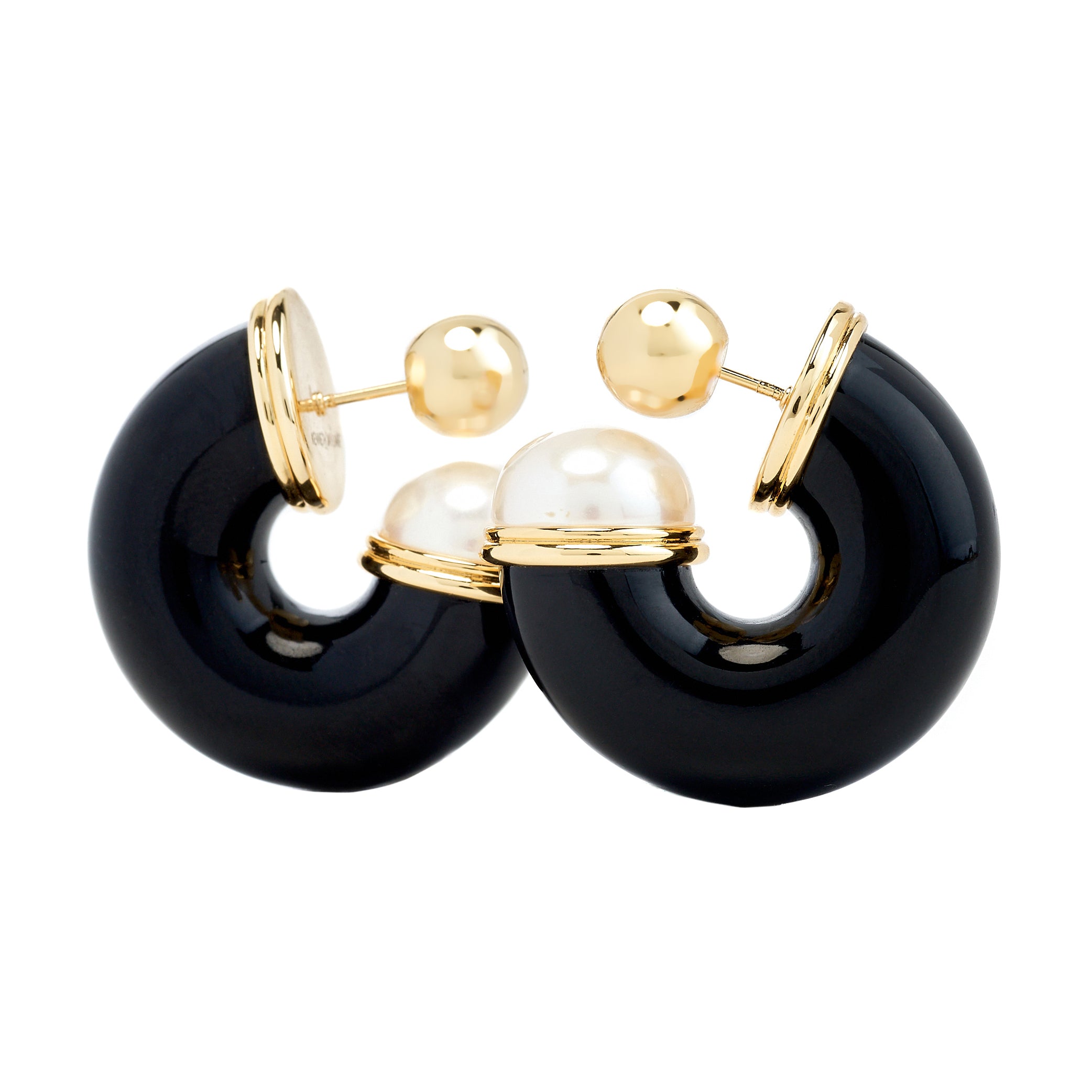 Pearl End Black Hoop Pierced Earrings