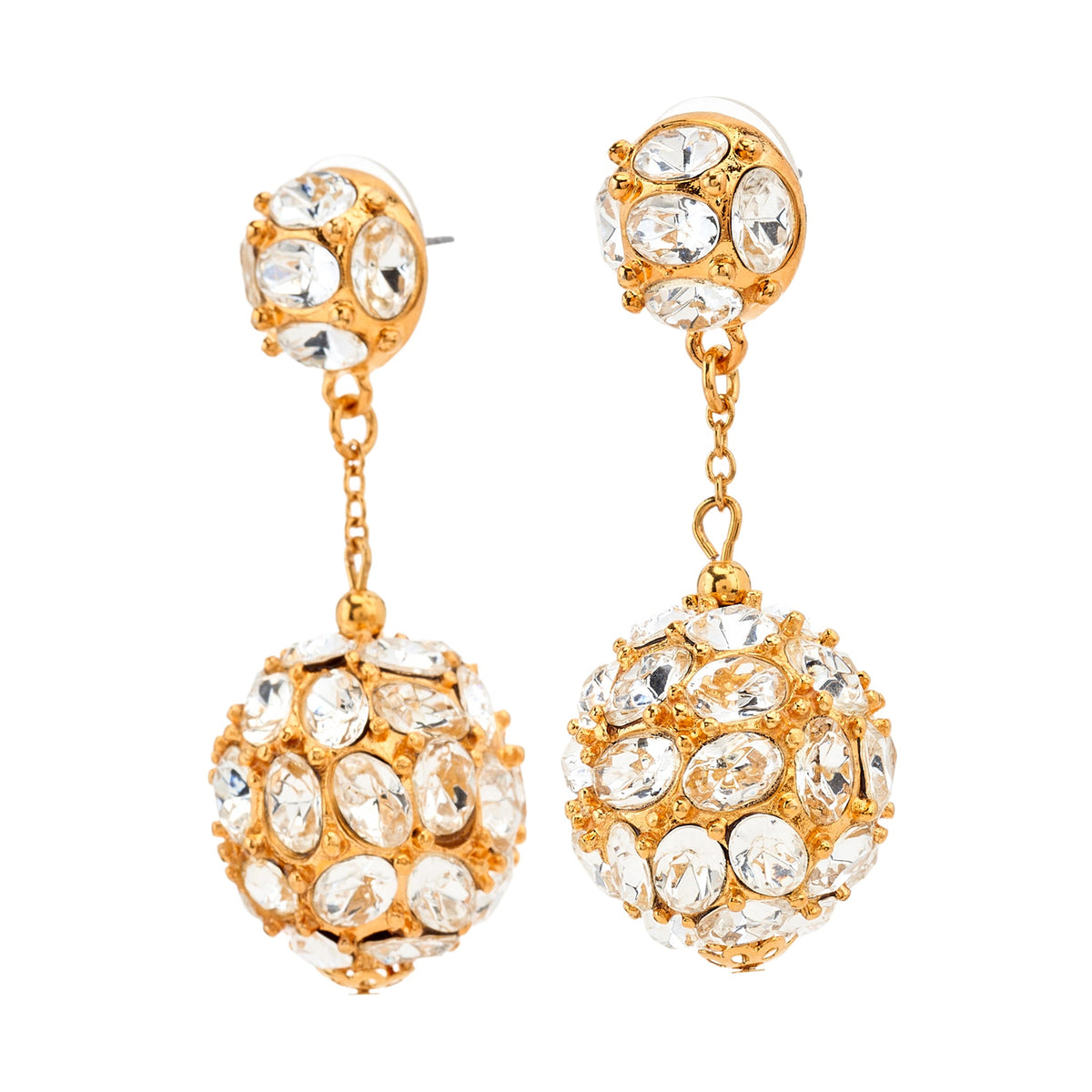 Crystal Button Ball Drop Pierced Earrings, gold, pierced closure