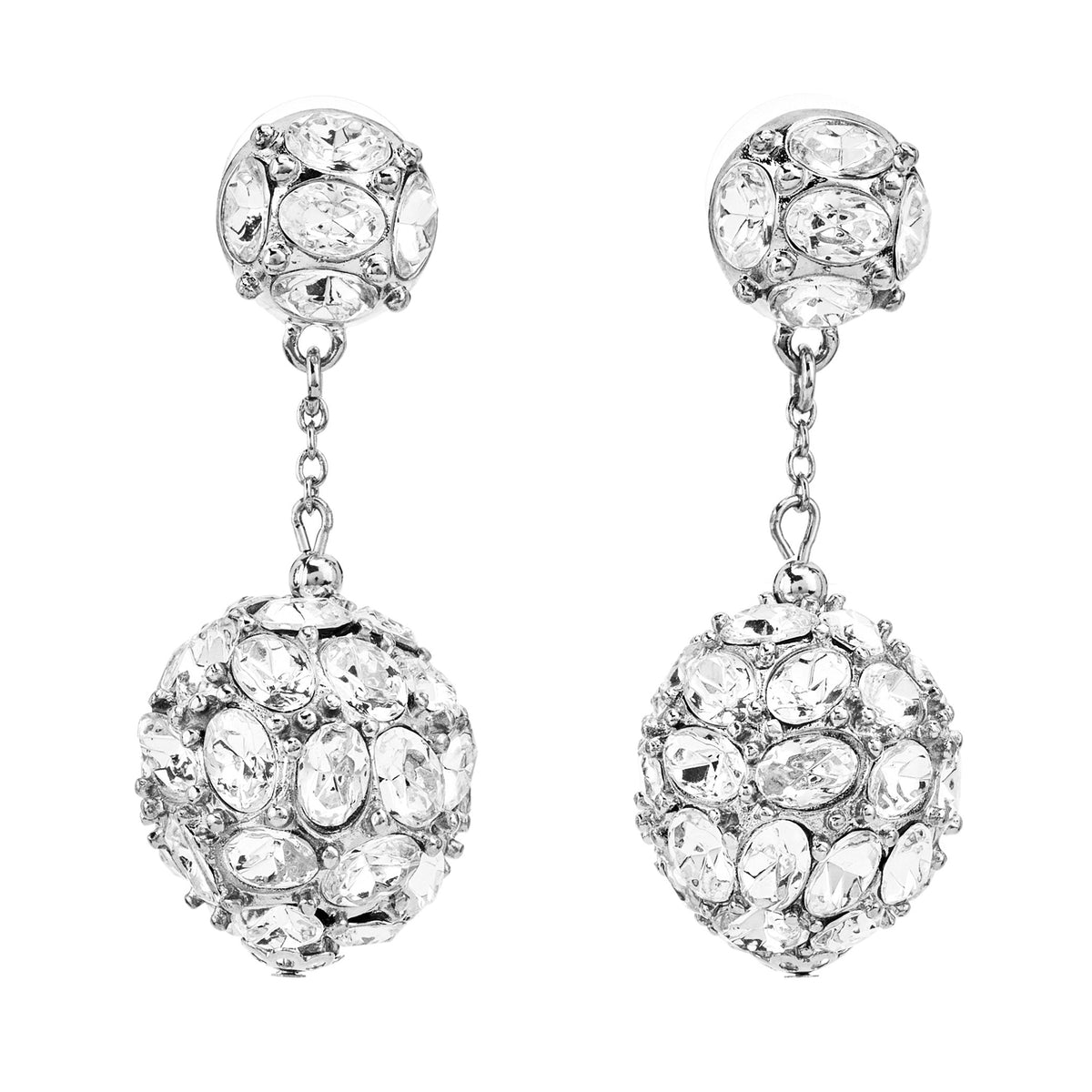 Crystal Button Ball Drop Pierced Earrings, silver, pierced closure