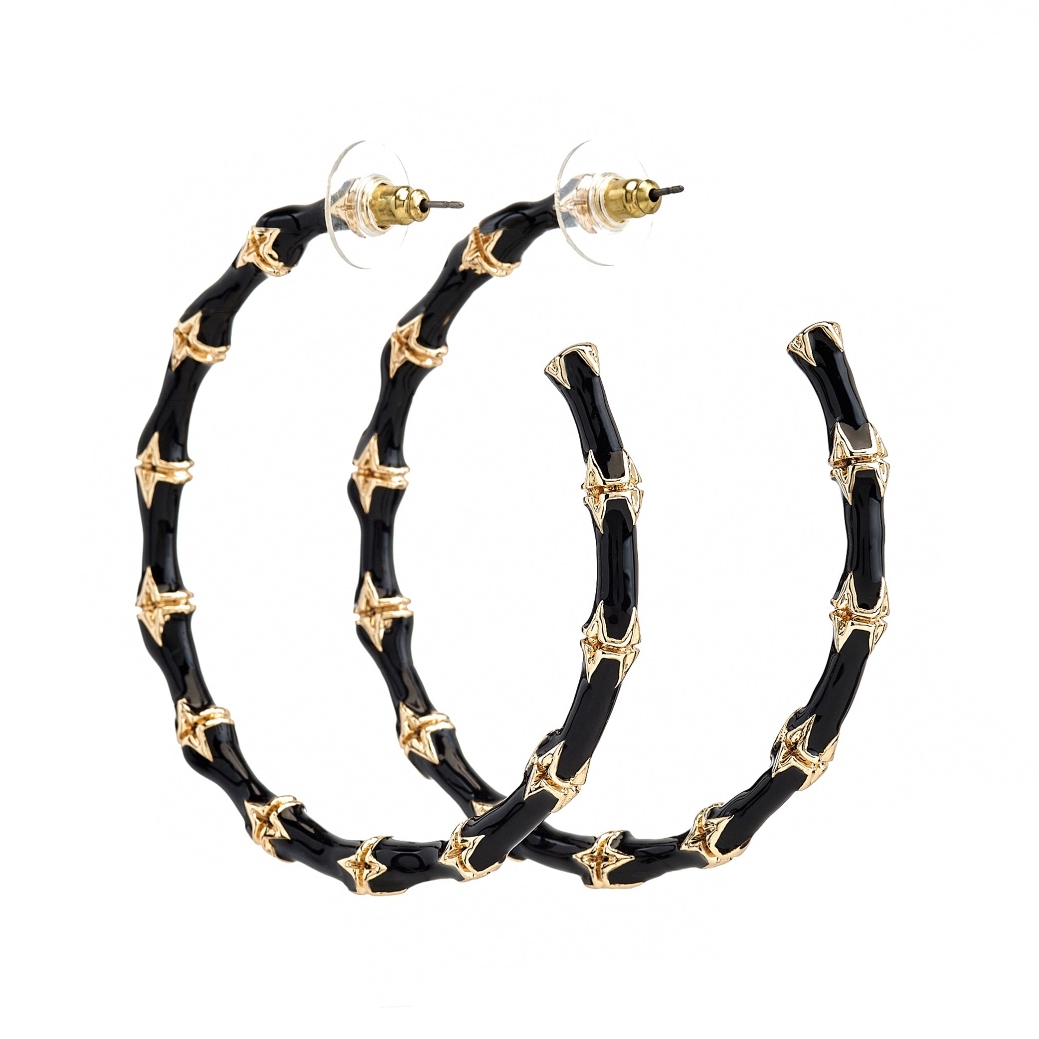 Large Black Bamboo Hoop Earrings