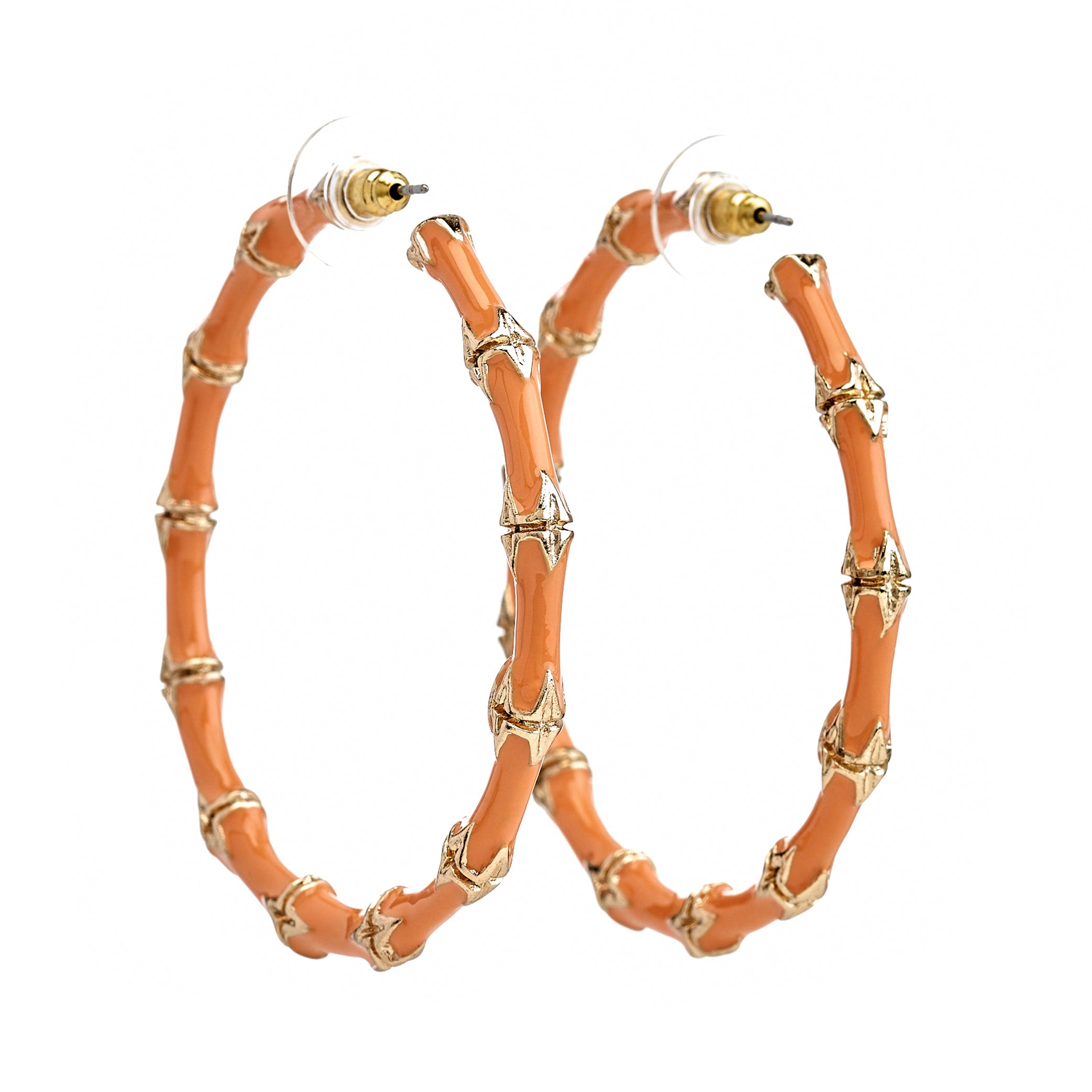 Large Coral Bamboo Hoop Earrings