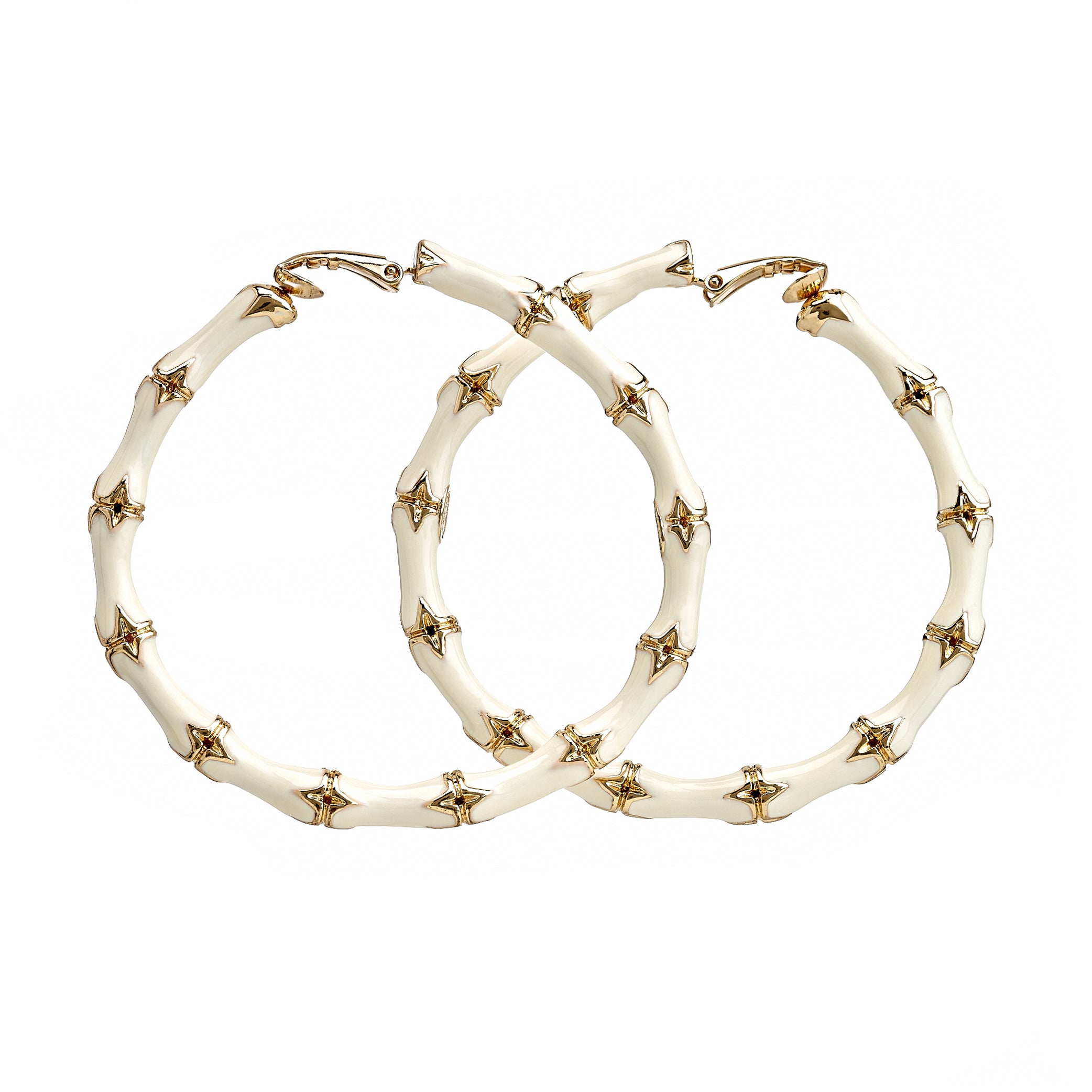 Large White Bamboo Hoop Earrings