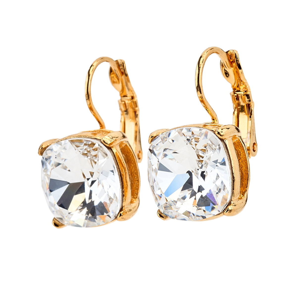 Faceted Square Crystal Earrings, gold, eurowire closure