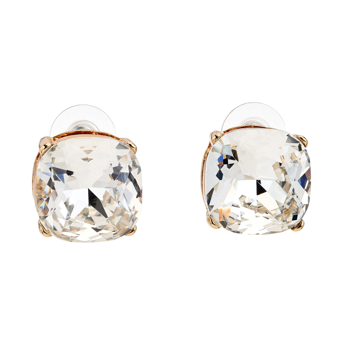 Square Crystal Headlight Earrings, gold, pierced closure