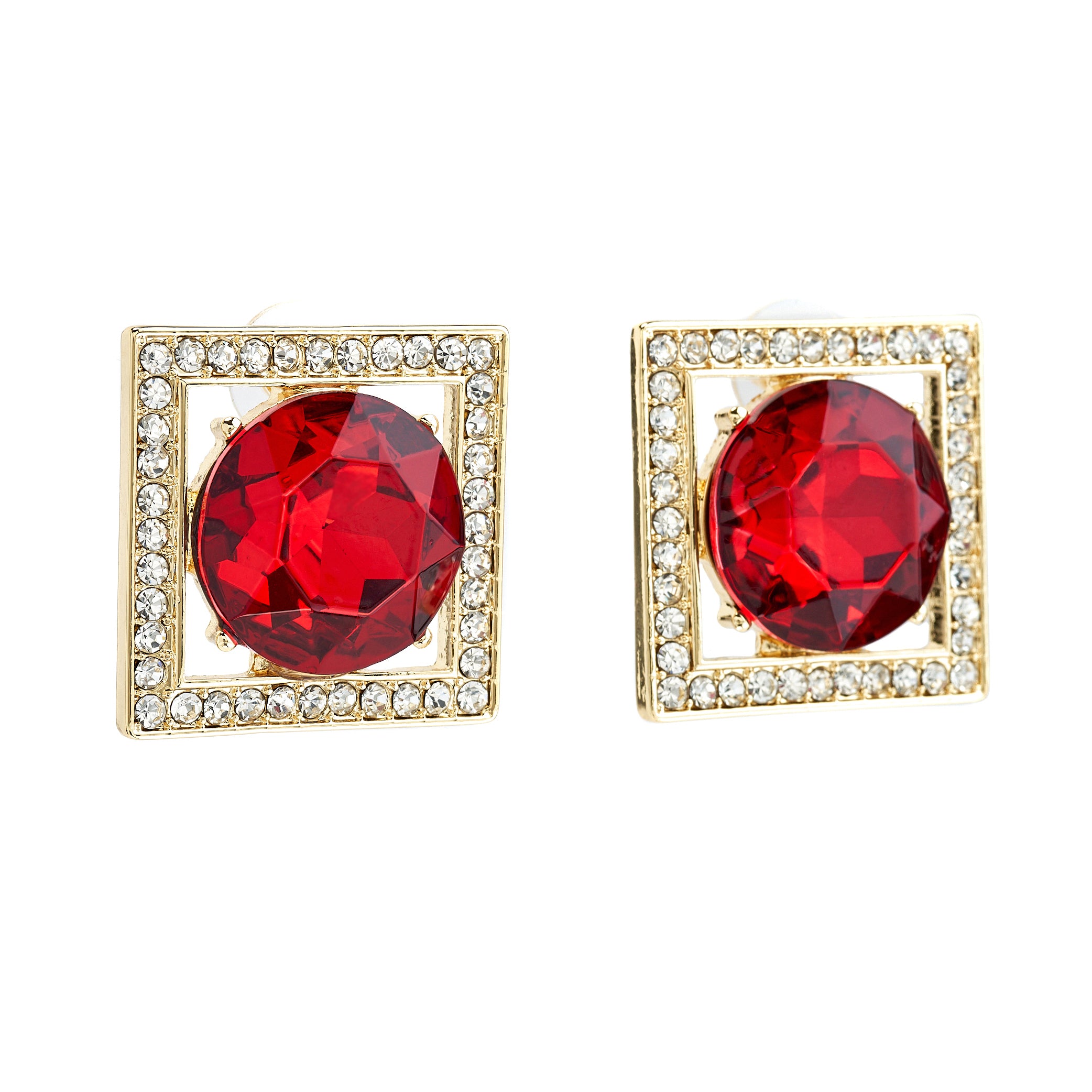 Ruby Square Pierced Earrings