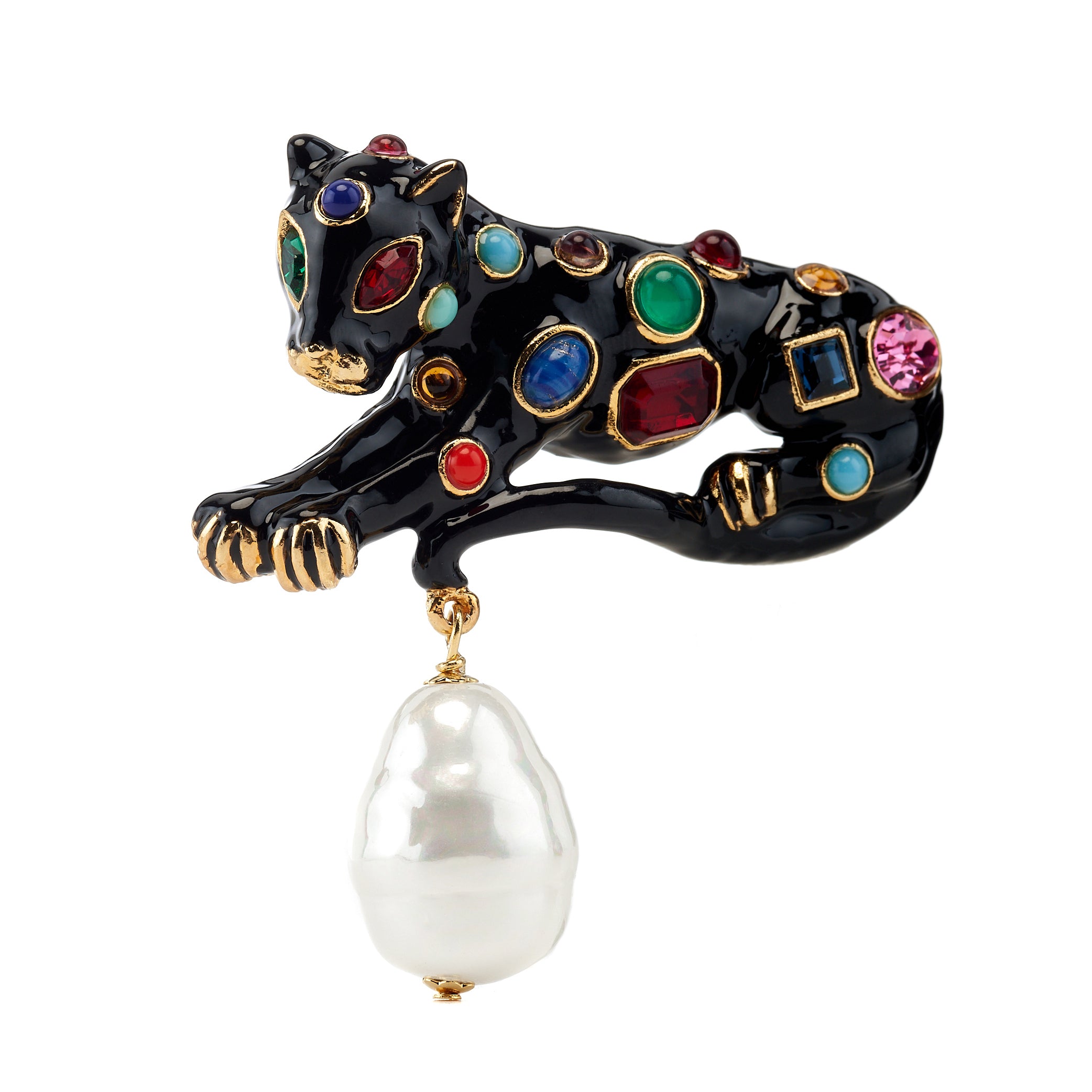Black Enamel Leopard Pin