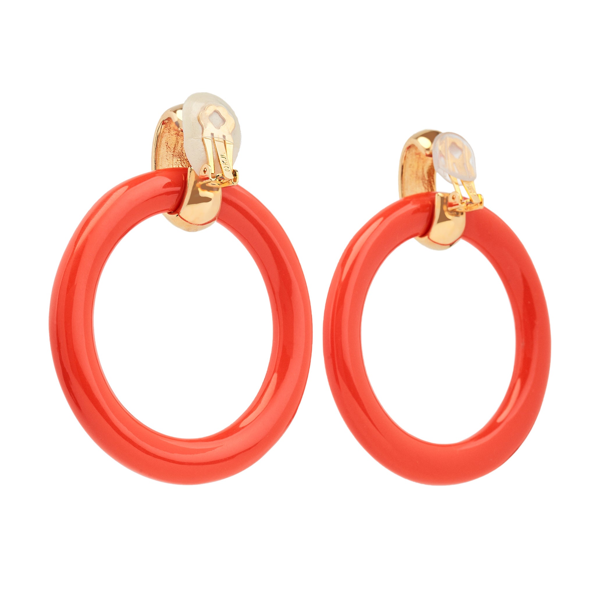 Coral Doorknocker Clip Earrings