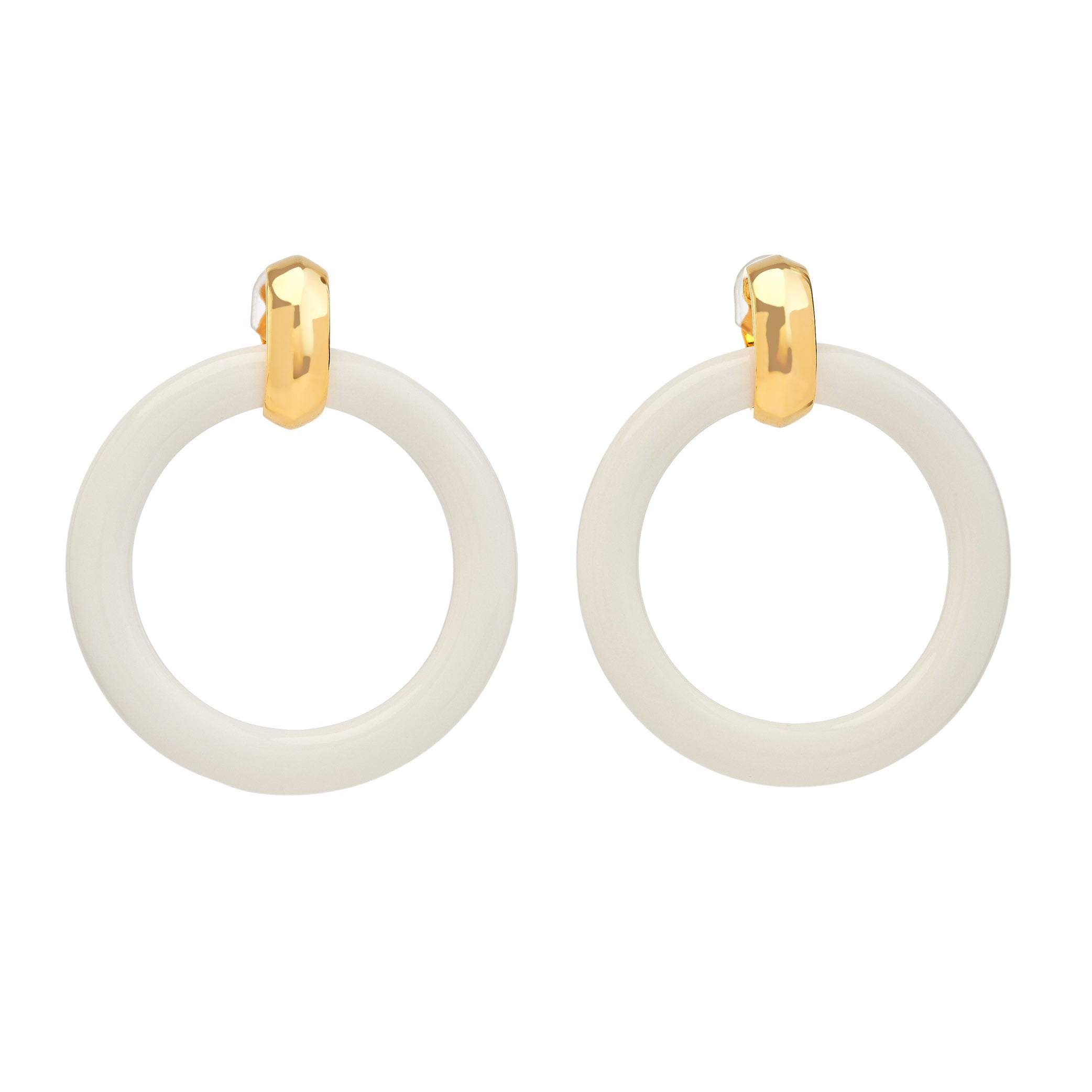 White Doorknocker Clip Earrings